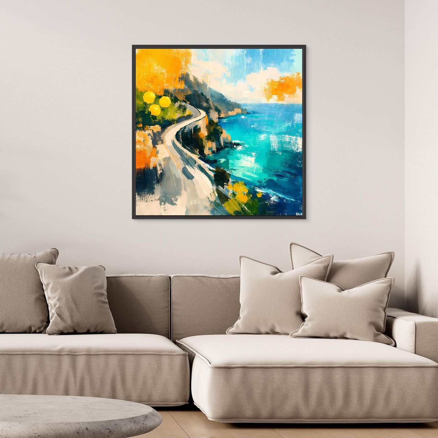 Leinwand Malerische Küstenstraße am Meer | Abstraktes Amalfi Wandbild