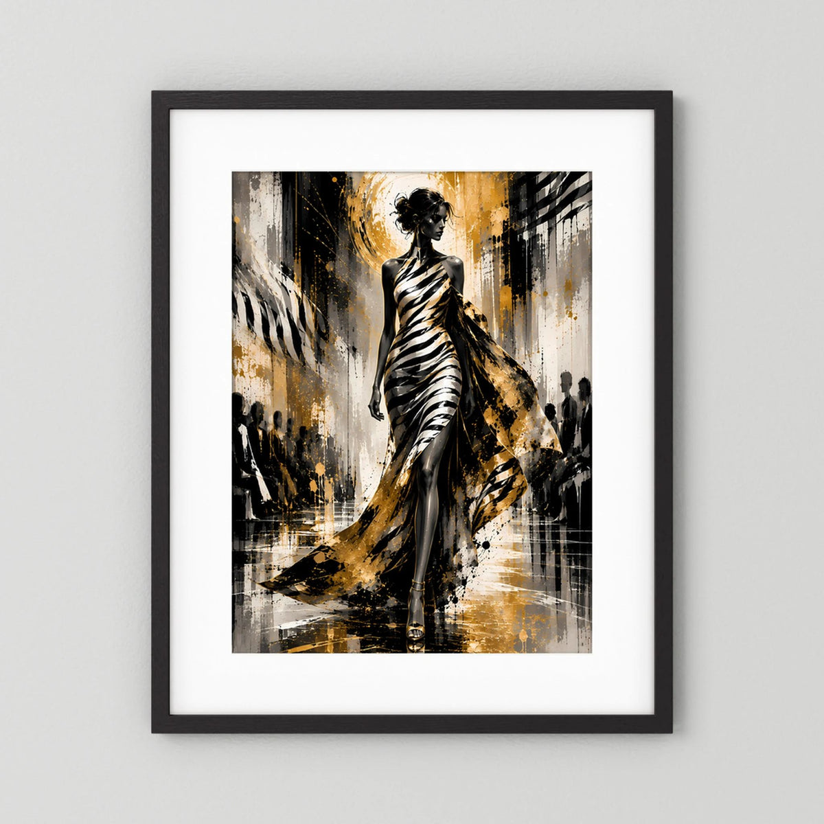 Elegante Frau in Gold & Schwarz | Abstrakte Fashion Kunst | Poster Hochformat