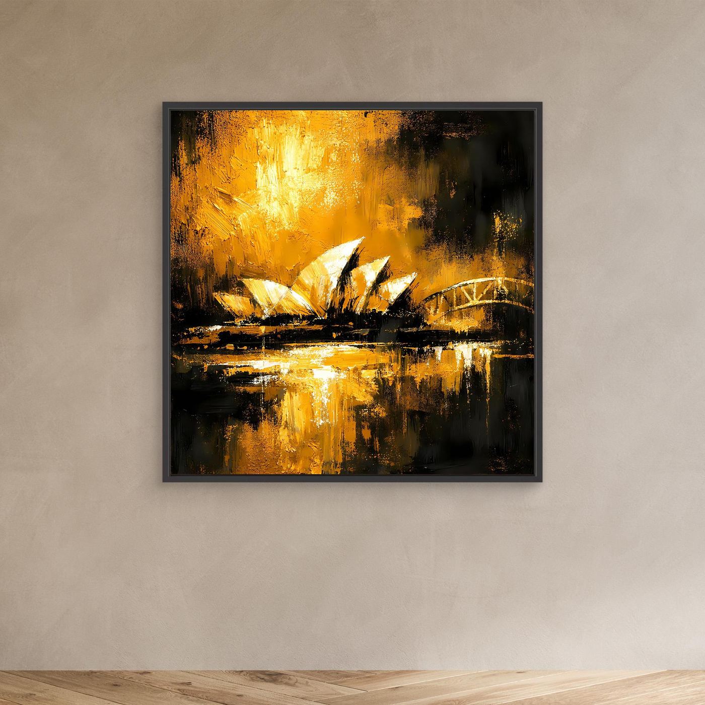 Leinwand Sydney Skyline bei Nacht | Abstraktes Opernhaus Wandbild Gold