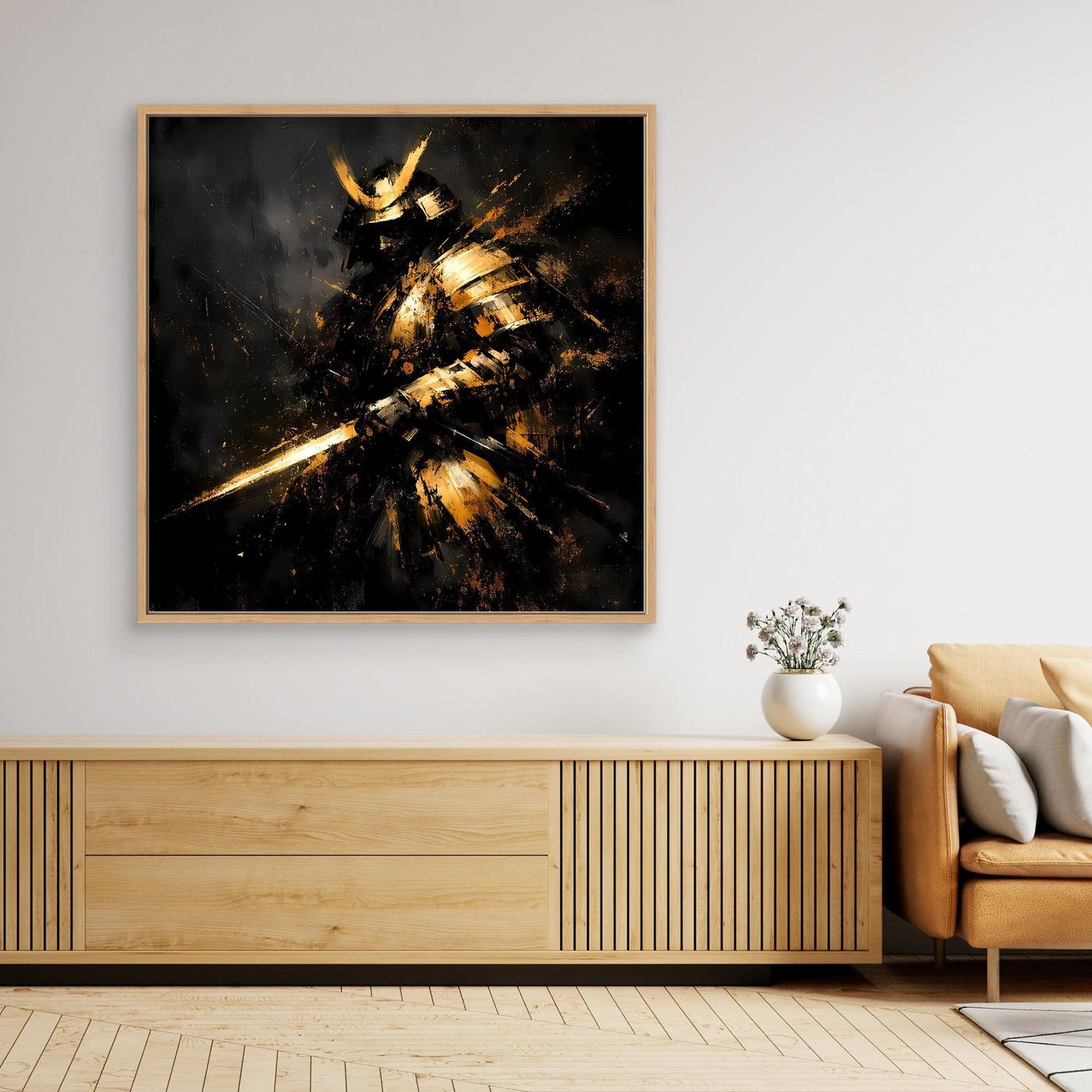 Leinwand Abstrakter Goldener Samurai | Modernes Japanisches Krieger Wandbild