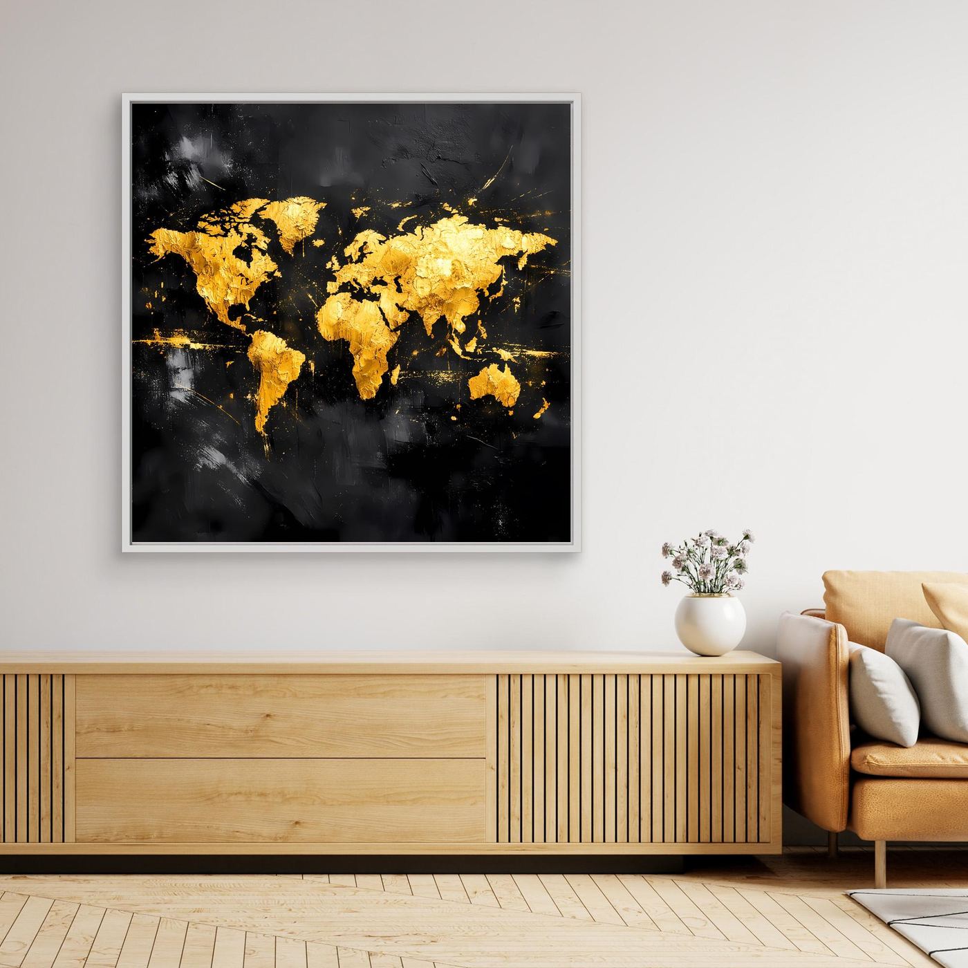 Leinwand Elegante Weltkarte in Gold & Schwarz | Modernes Abstraktes Kontinenten Wandbild