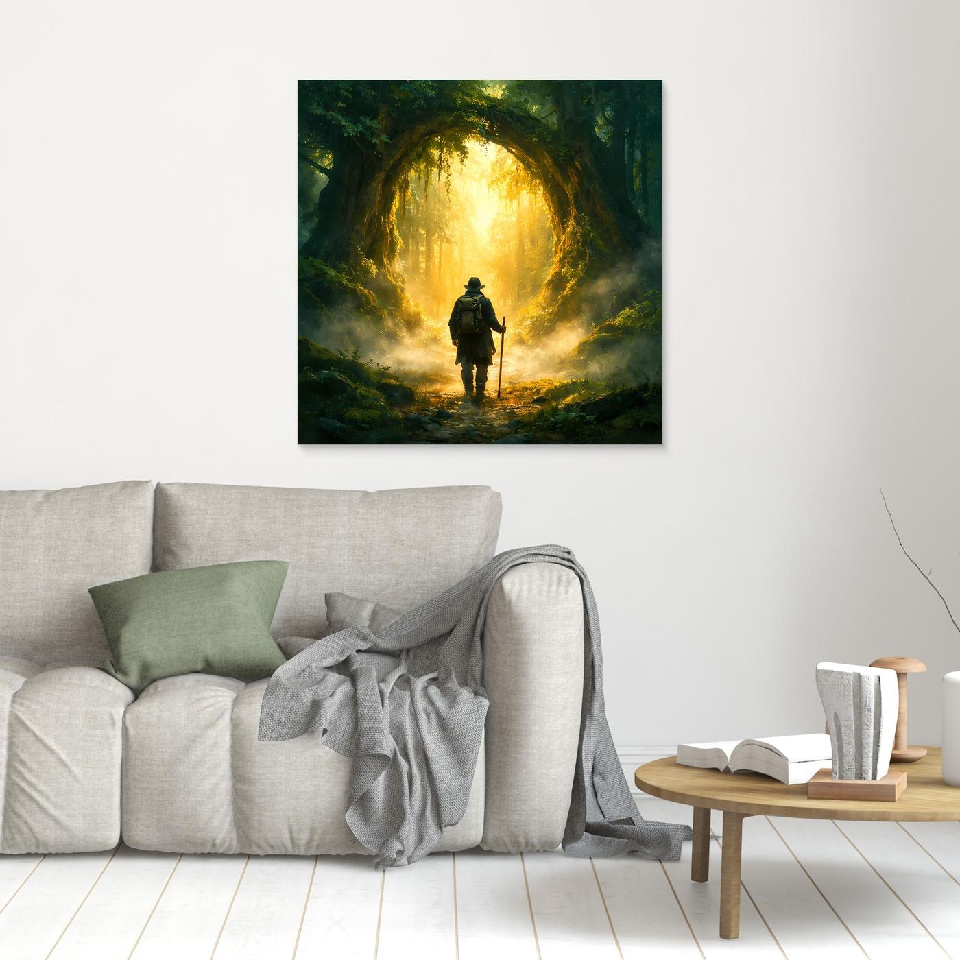 Leinwand Mystischer Wanderer am Waldportal | Abstraktes Natur Zauberwald Wandbild
