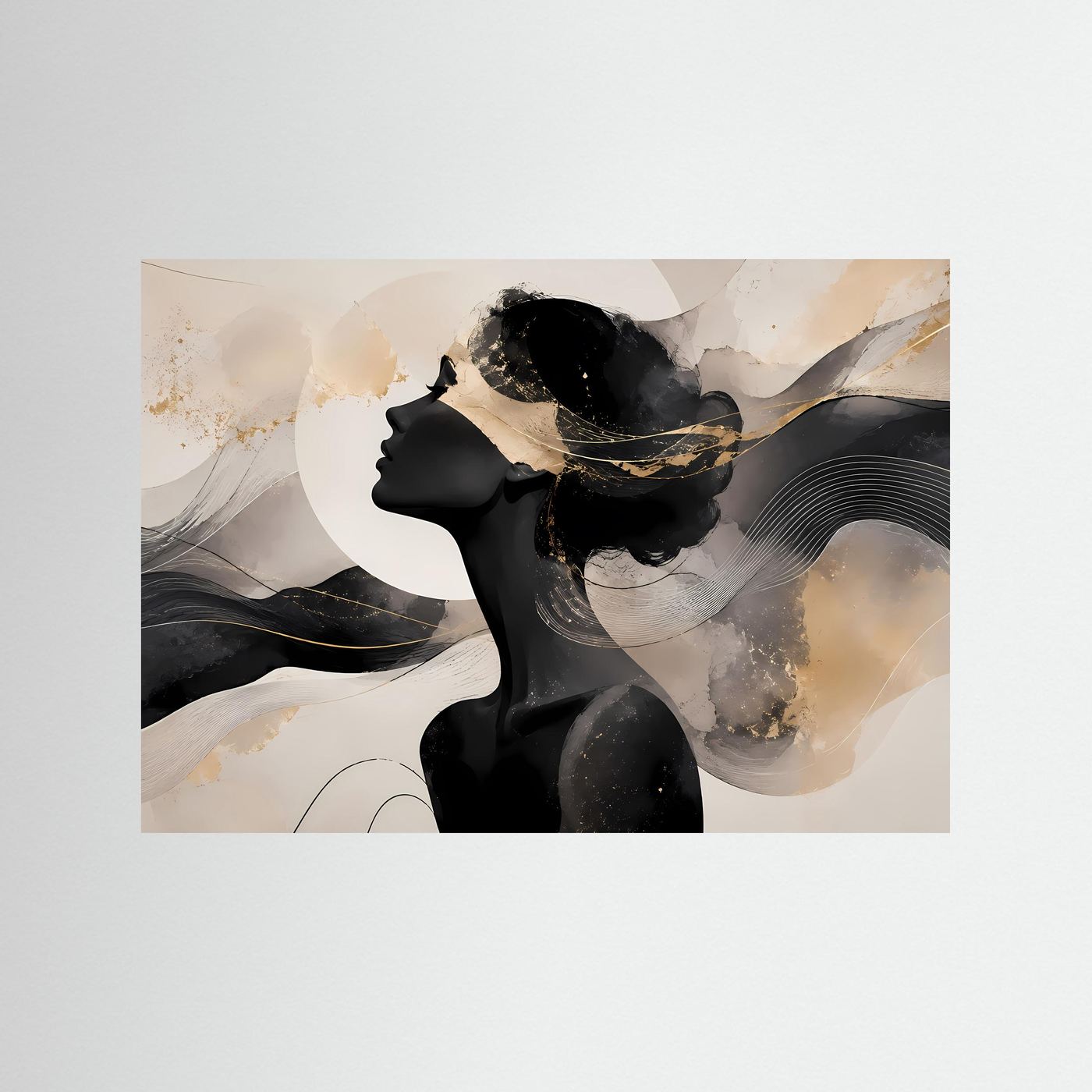 Abstrakte Frauen Silhouette Poster | Schwarz Gold Wandkunst | Minimalistische Line Art | Moderne Eleganz | Luxus Leinwand Wohnzimmer