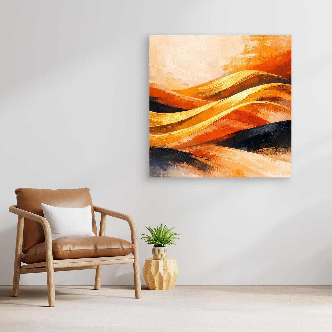 Leinwand Goldene Wüstendünen | Abstraktes Modern Art Landschafts Wandbild