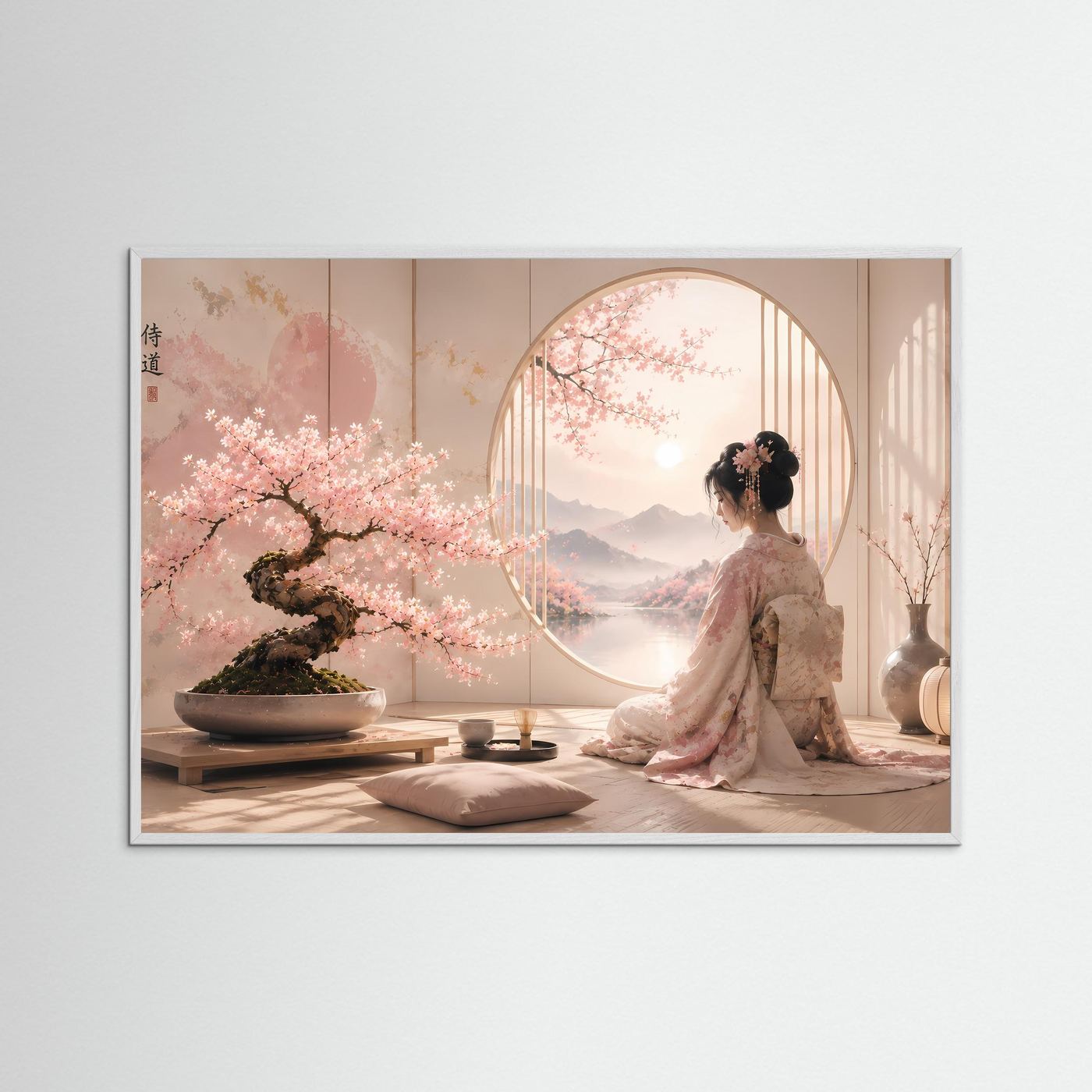 Japanische Geisha mit Kirschblüten | Sakura Bonsai & Zen Harmonie
