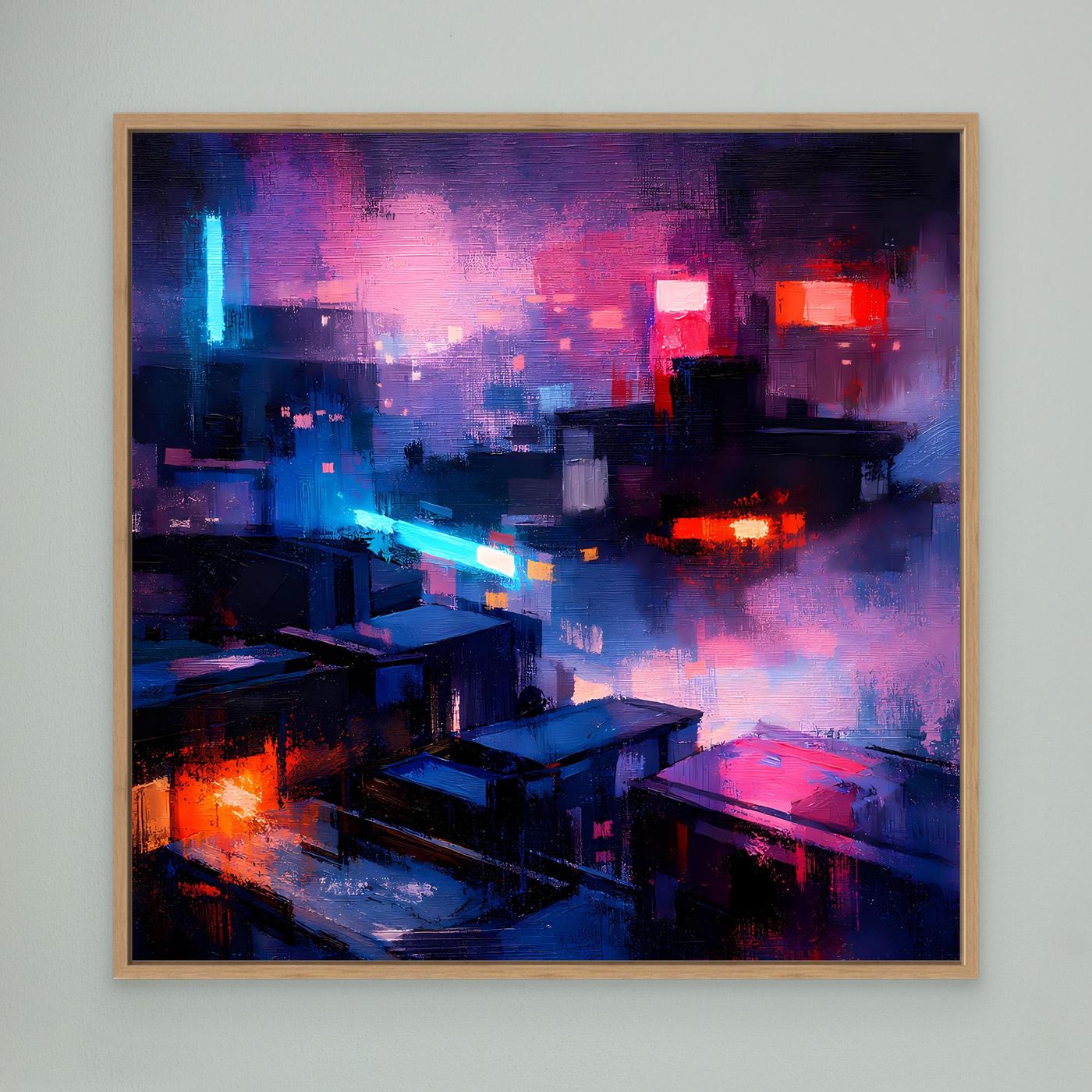Leinwand Cyberpunk City bei Nacht | Modernes Neon-Dystopie Wandbild auf echter Leinwand