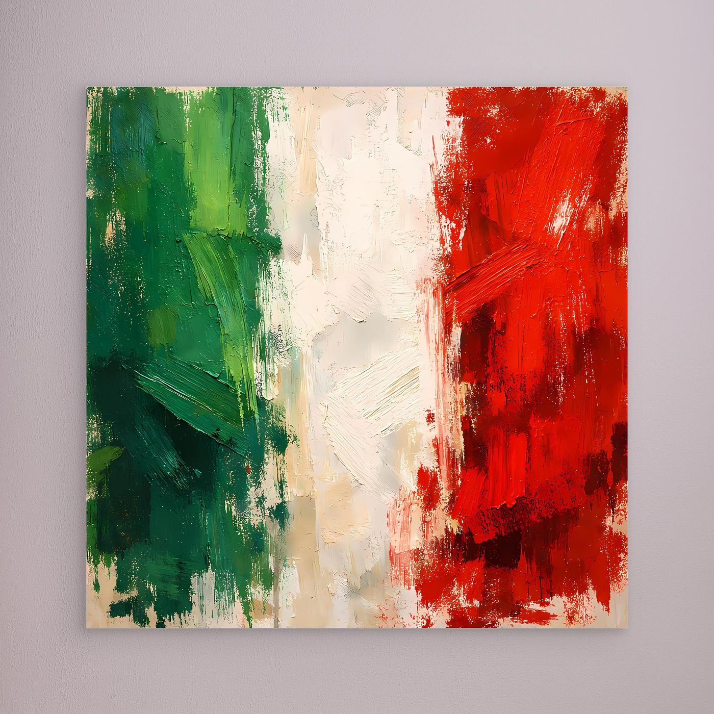 Abstract Italian flag wall canvas without frame, green and red brush strokes