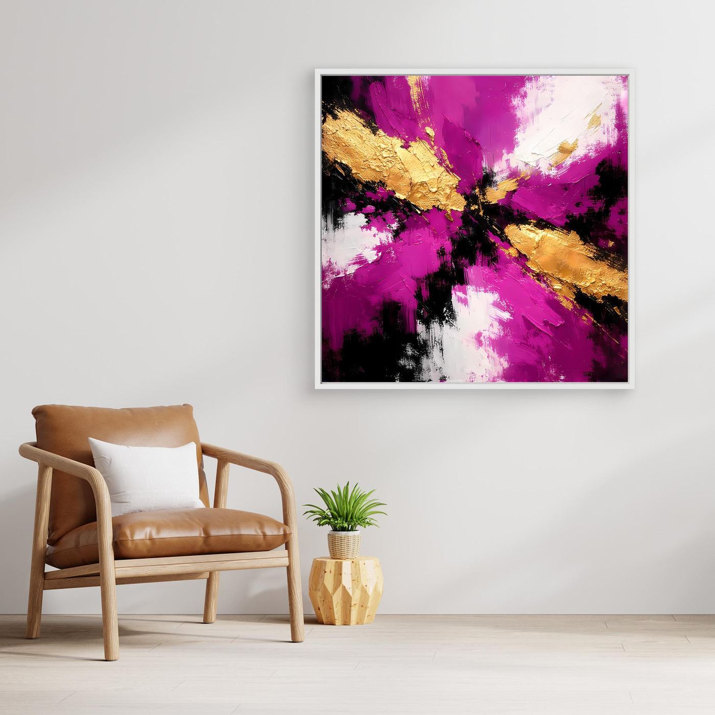 Leinwand Abstraktes Farbenspiel in Magenta und Gold | Modernes Expressives Wandbild