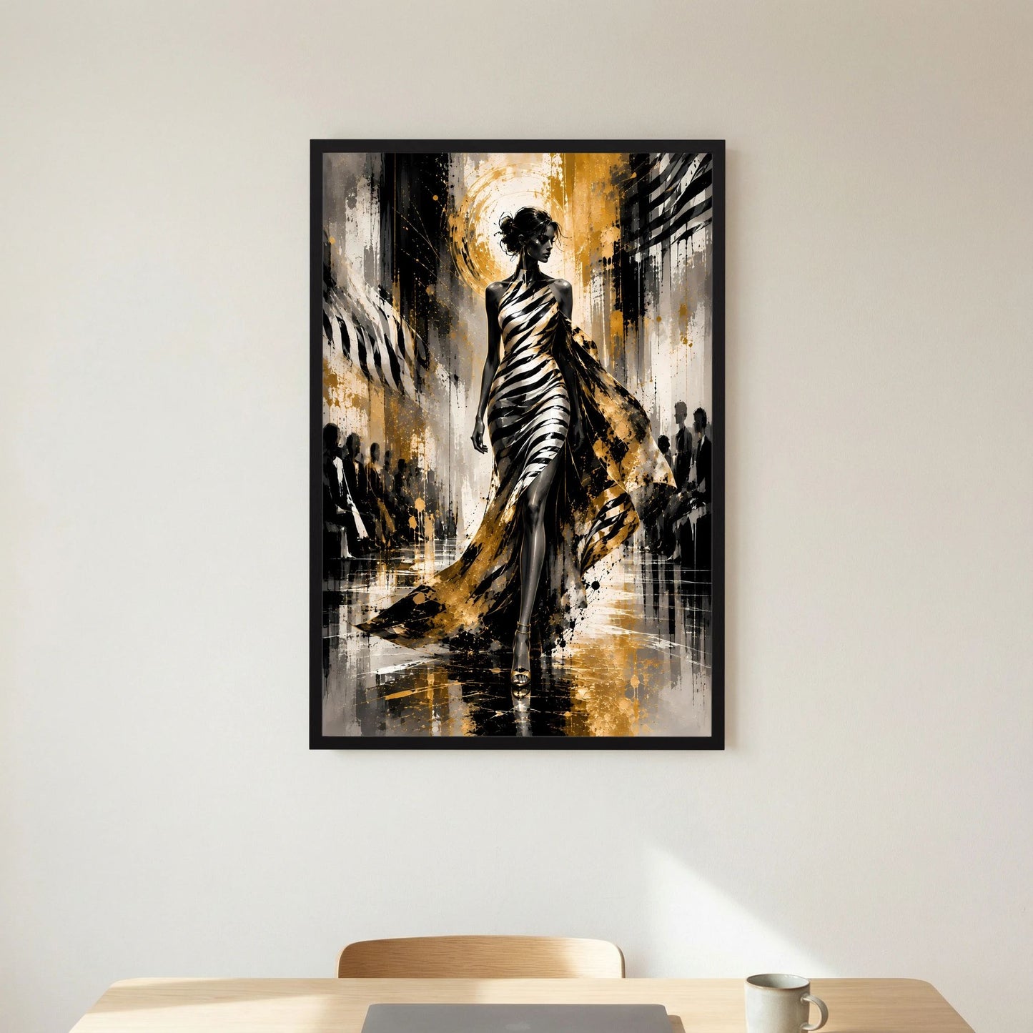 Elegante Frau in Gold & Schwarz | Abstrakte Fashion Kunst | Poster Hochformat