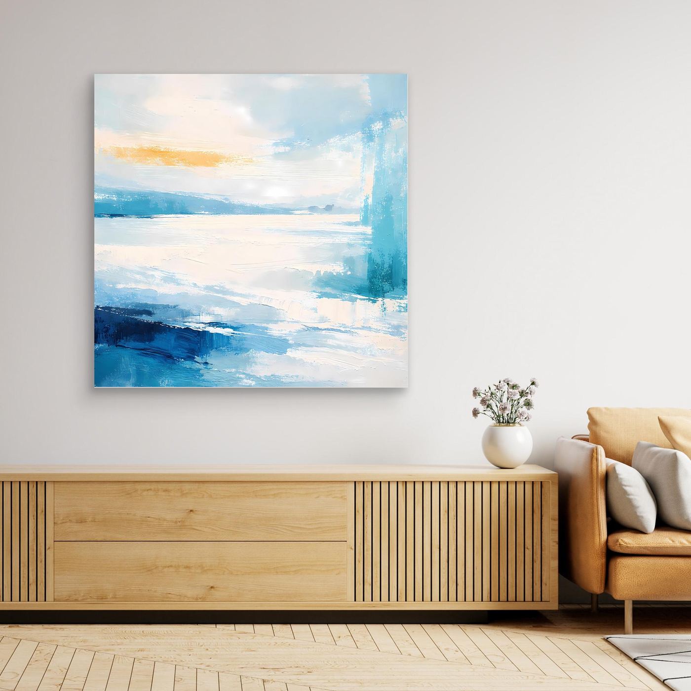 Wandbild mit maritimer Abstraktion in Blau und Weiß, ohne Rahmen