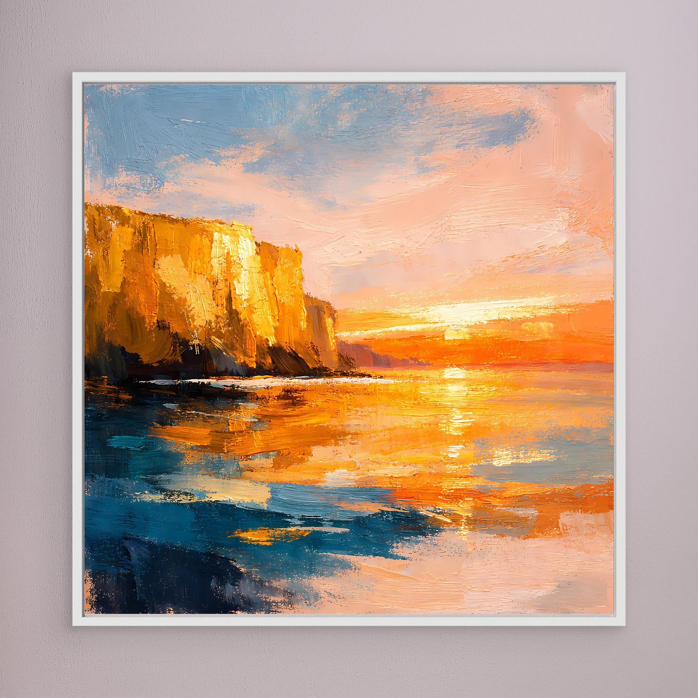 Leinwand Goldener Sonnenuntergang an der Steilküste | Abstraktes Meeres Wandbild