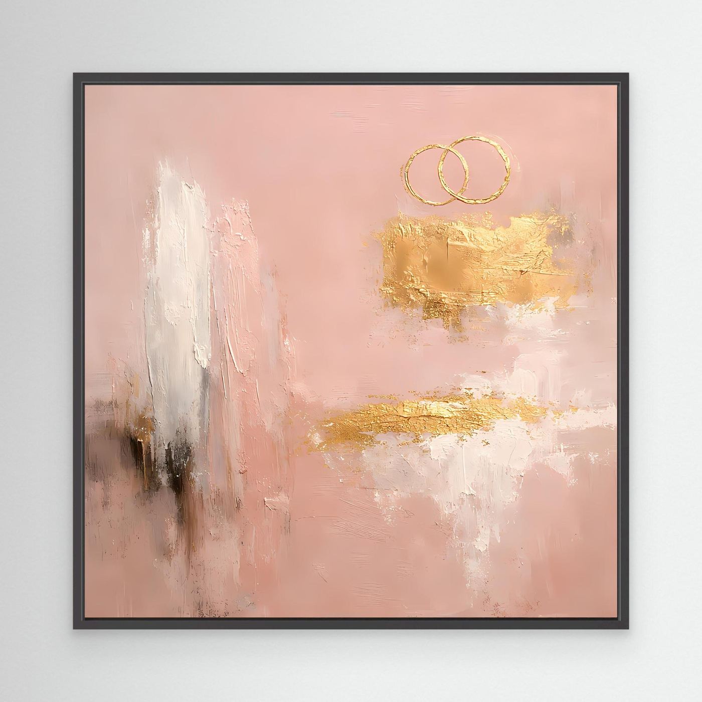 Leinwand Abstraktes Hochzeitsgemälde in Altrosa und Gold | Modernes Wandbild Eheringe