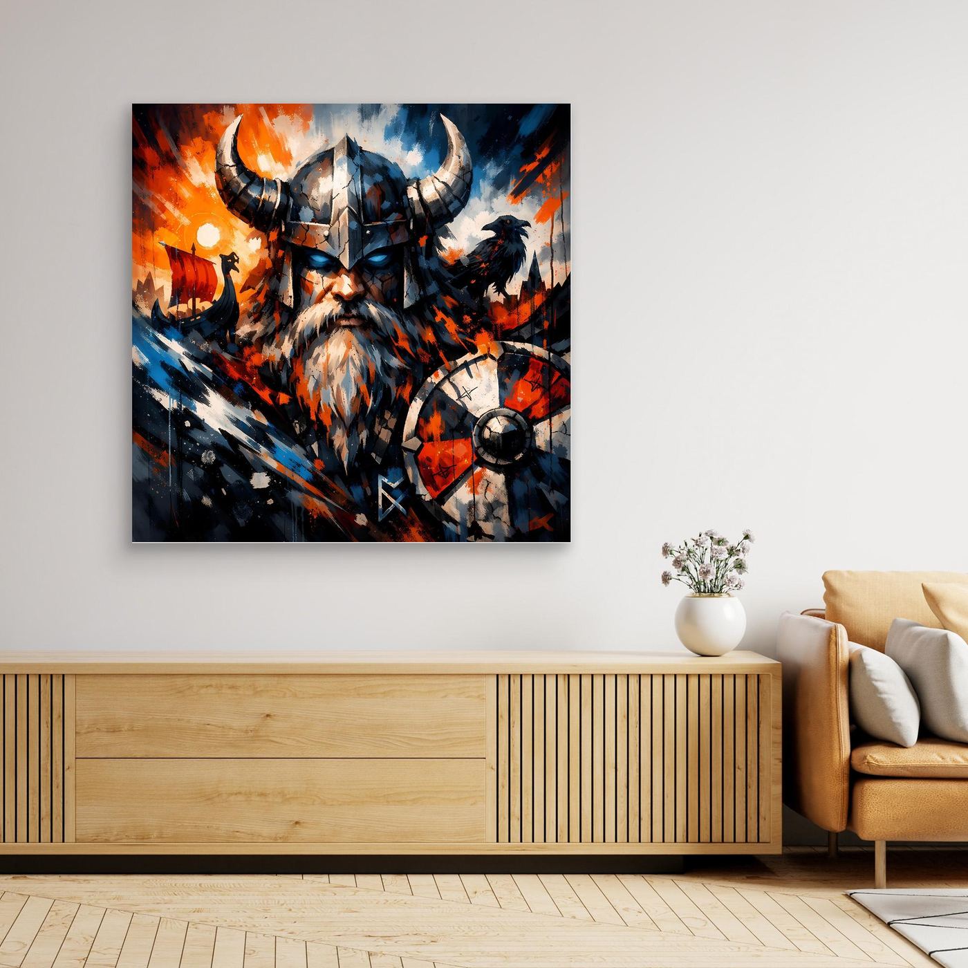 Leinwand Mythischer Wikinger-Krieger | Modernes Abstraktes Nordmann Wandbild