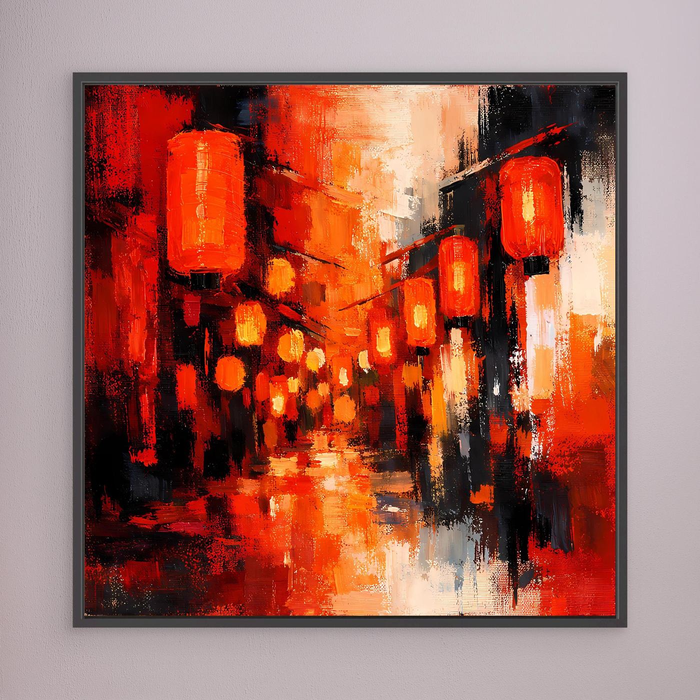 Leinwand Traditionelle Rote Lampions in asiatischer Gasse | Fernöstliche Wandkunst auf echter Leinwand