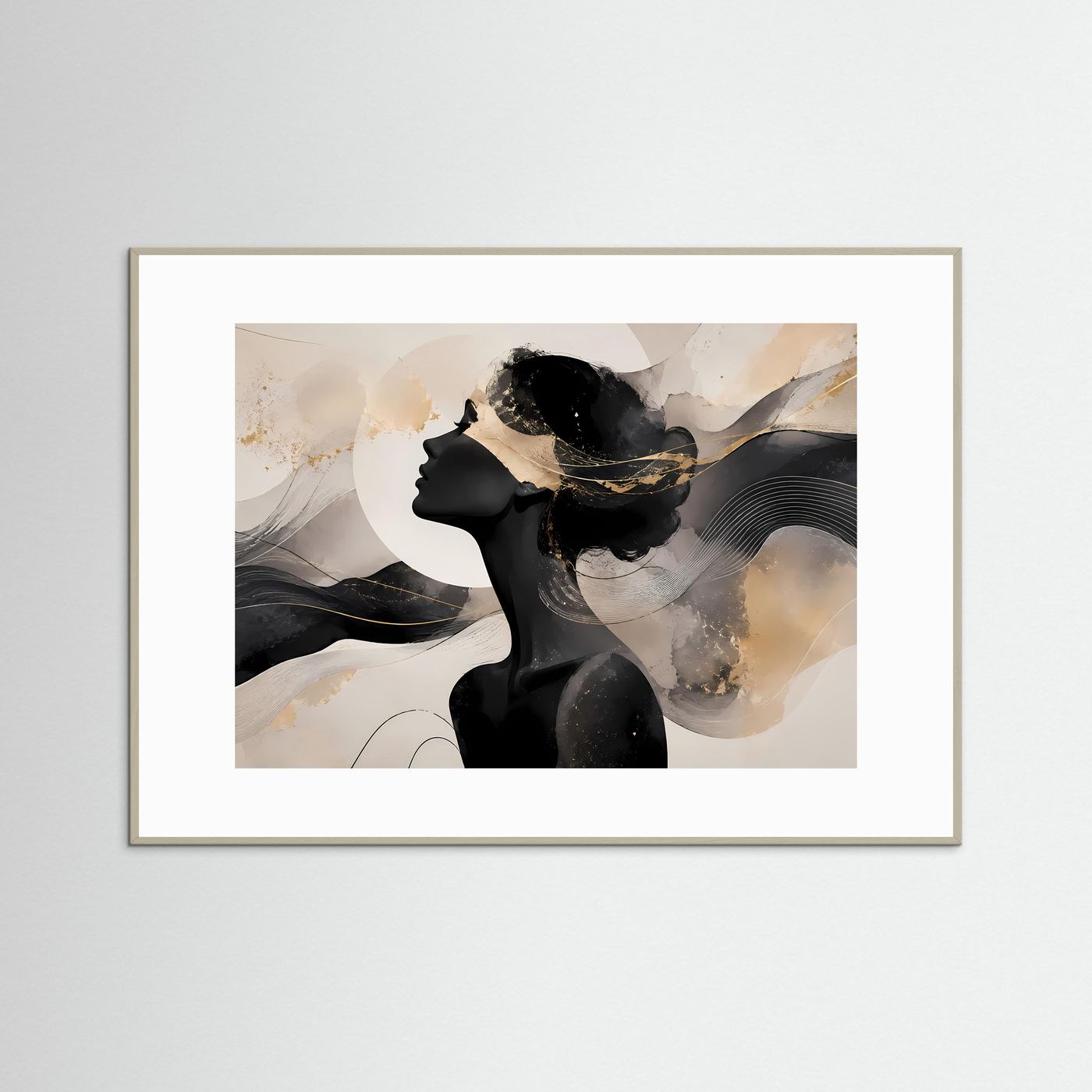 Abstrakte Frauen Silhouette Poster | Schwarz Gold Wandkunst | Minimalistische Line Art | Moderne Eleganz | Luxus Leinwand Wohnzimmer