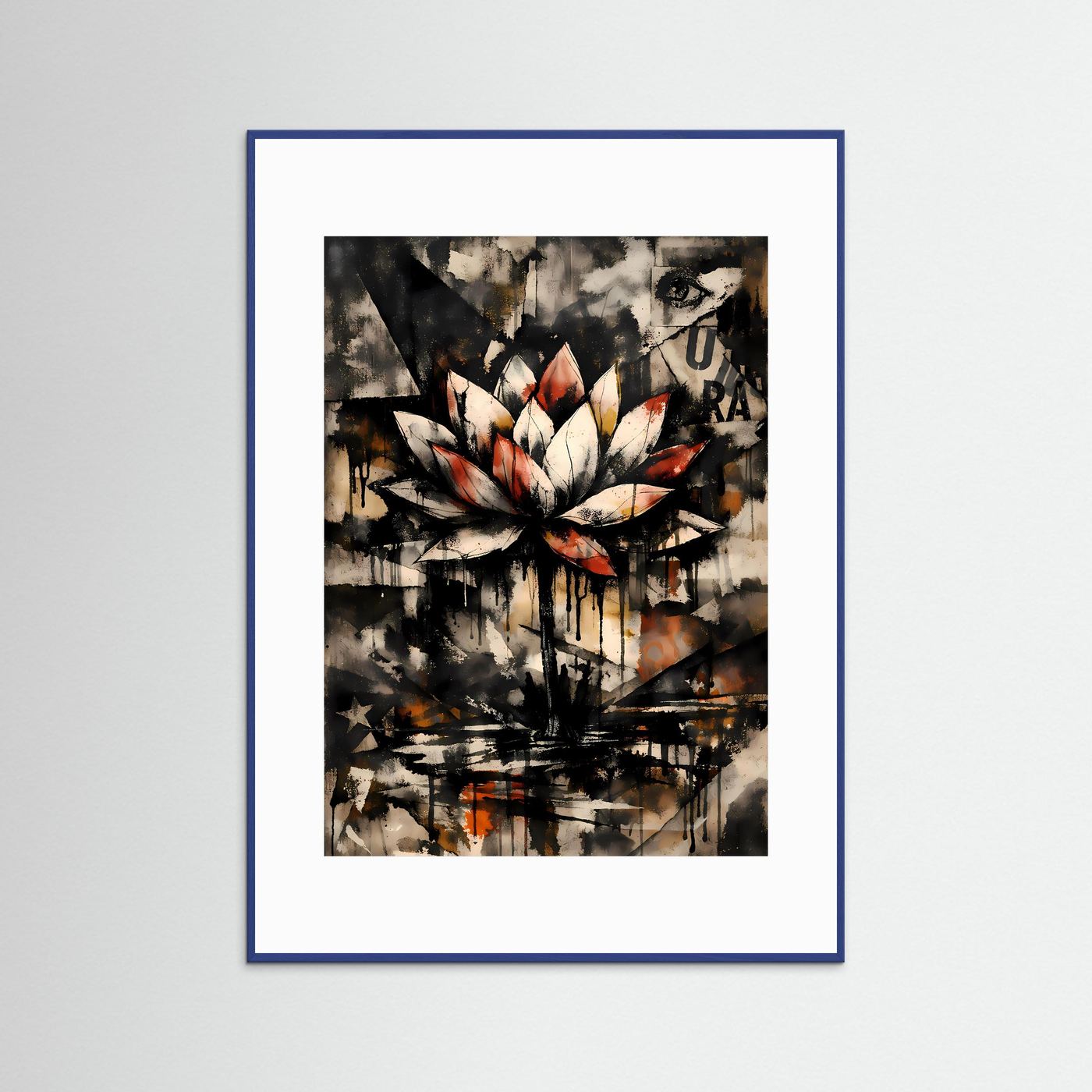 Die Kunst der Erleuchtung | Luxuriöses Lotusblüten Poster in Terrakotta, Creme & Schwarz | Abstraktes Kunstposter Hochformat