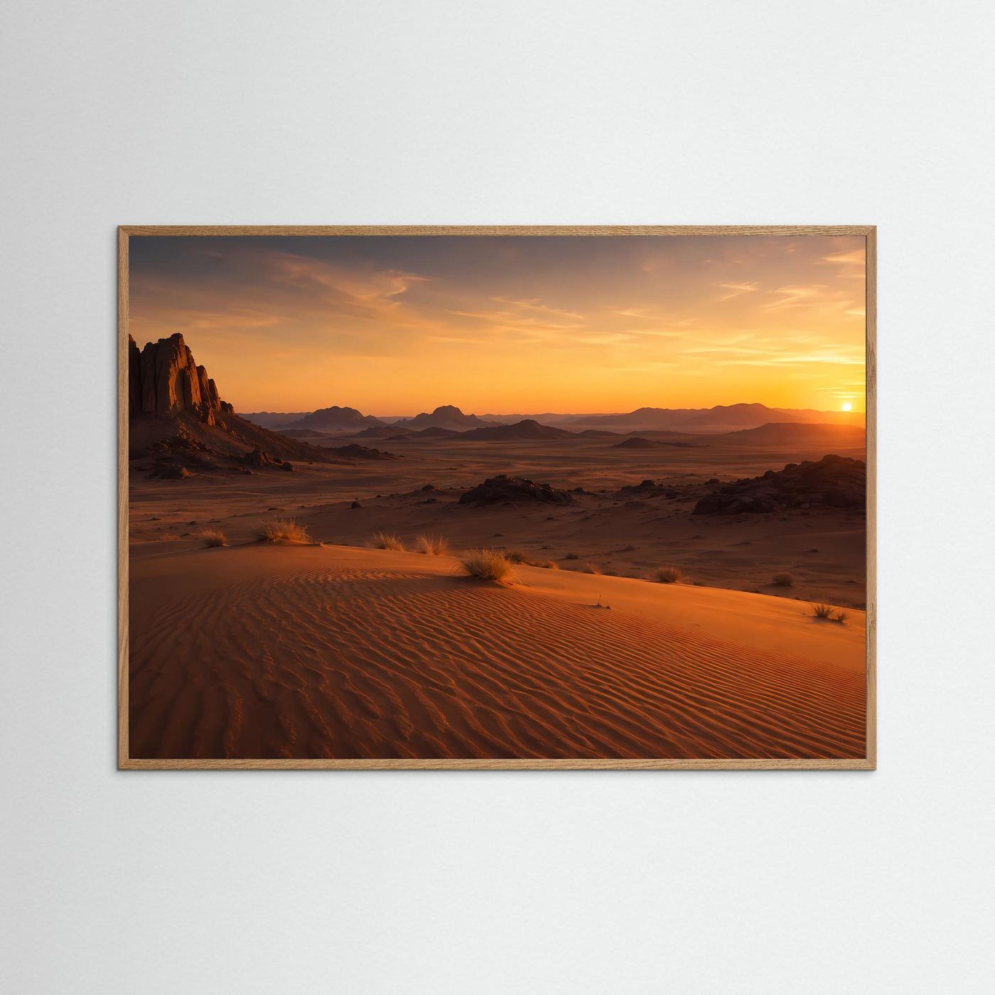 Goldene Wüstenlandschaft bei Sonnenuntergang | Felsen & Sanddünen