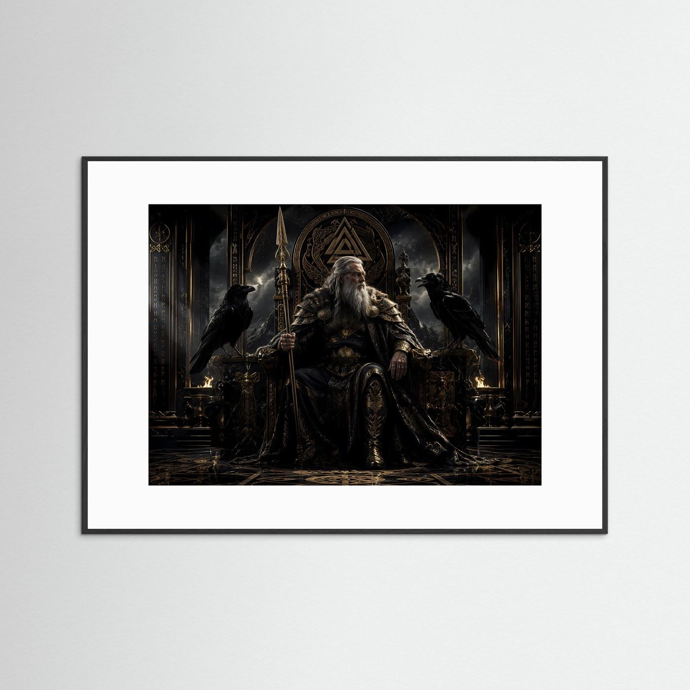 Majestätischer Odin auf dem Thron | Nordische Götter & Wikinger Poster Querformat
