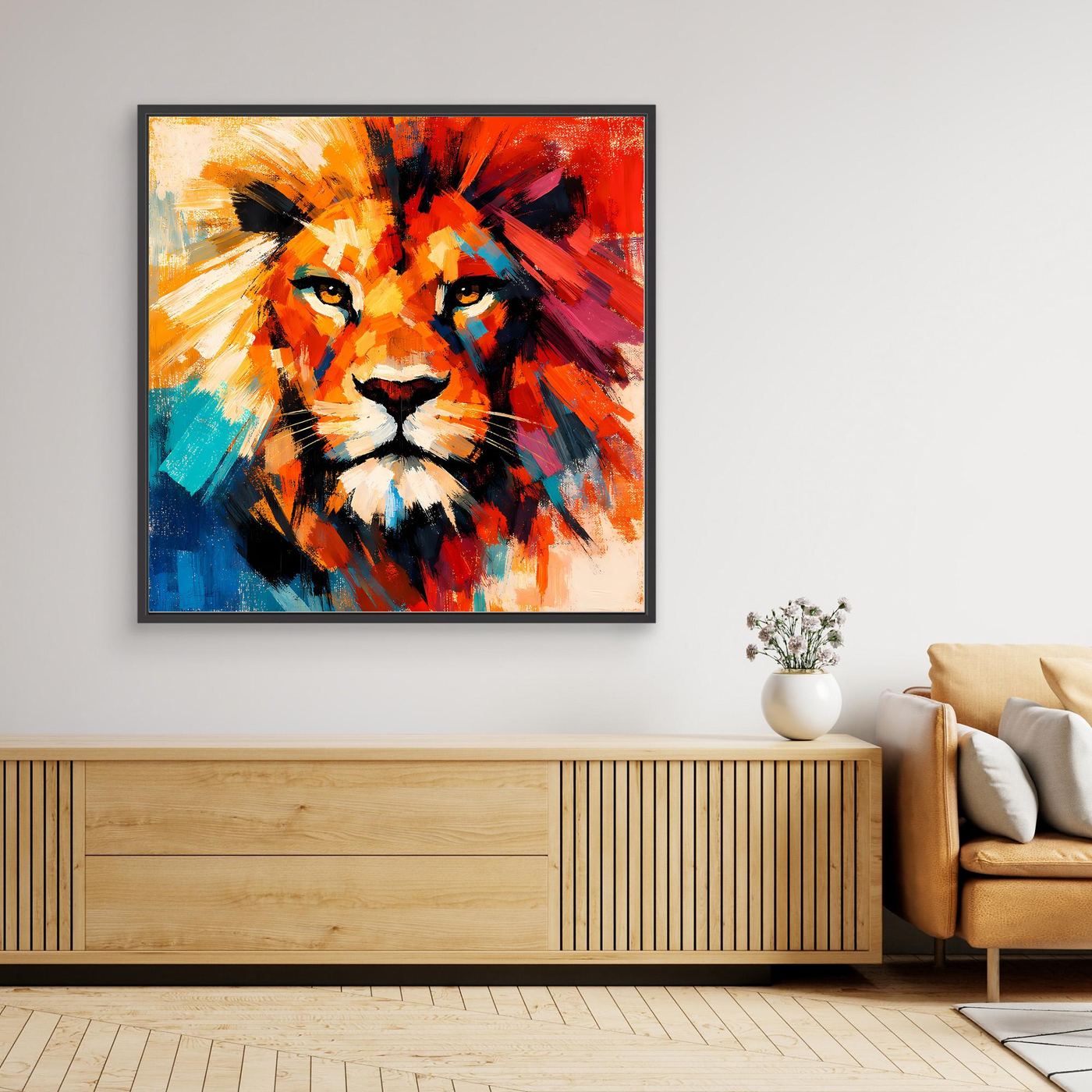 Leinwand Majestätischer Löwe im Farbenrausch | Abstraktes Tier Wandbild