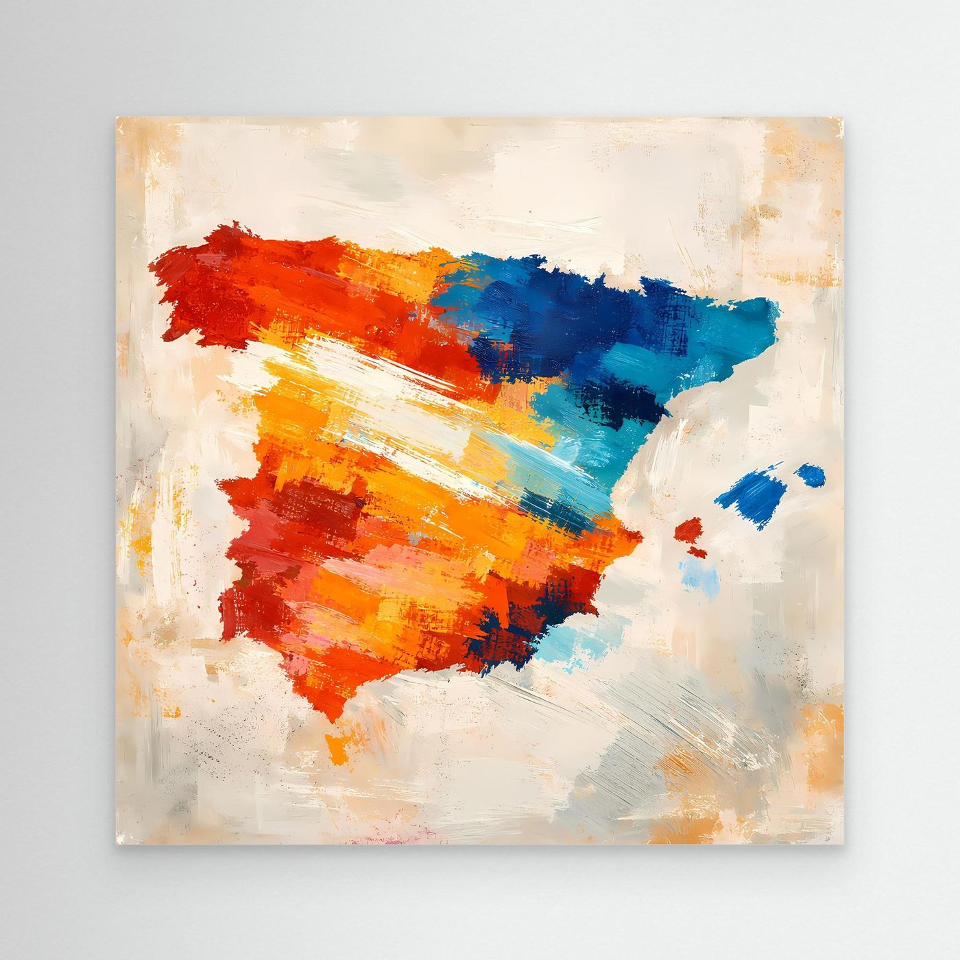 Abstract Spain map canvas wall art with colorful brushstroke silhouette