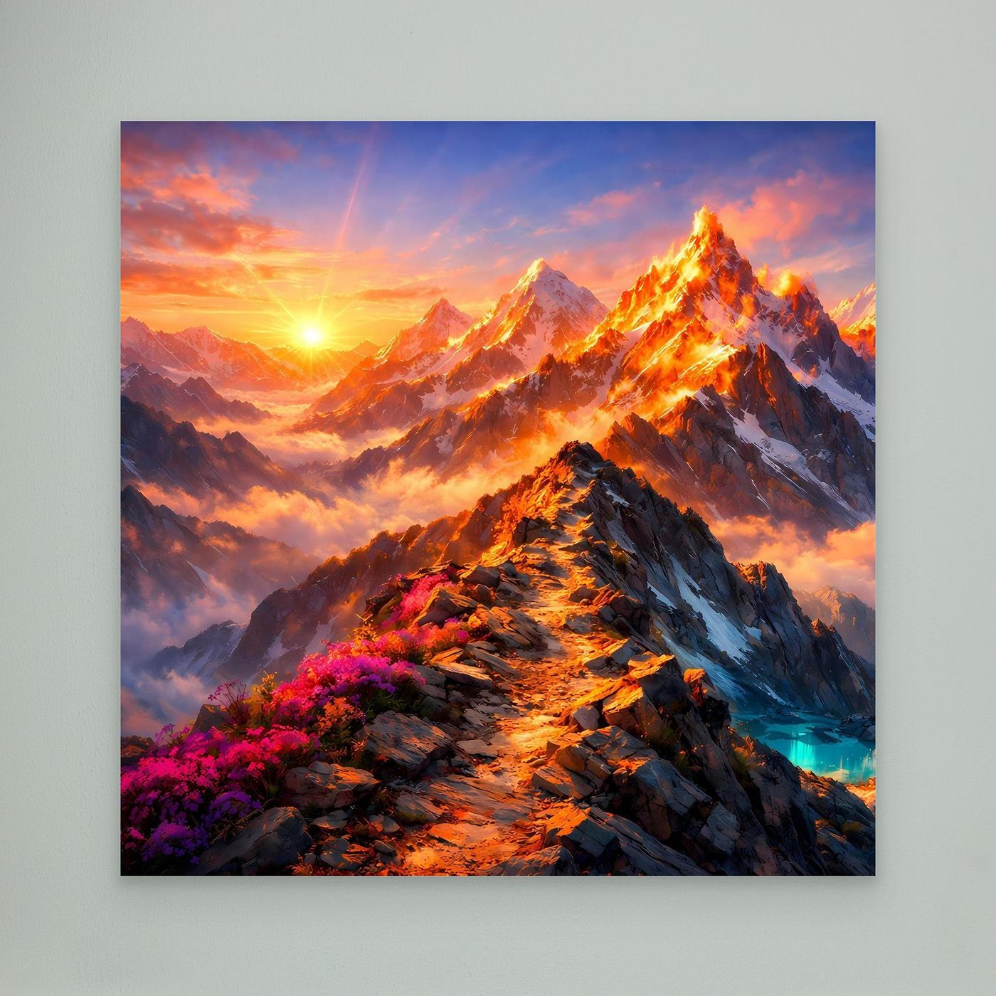 Leinwandbild Sonnenuntergang im Hochgebirge | Majestätisches Wandbild auf echtem Holzkeilrahmen