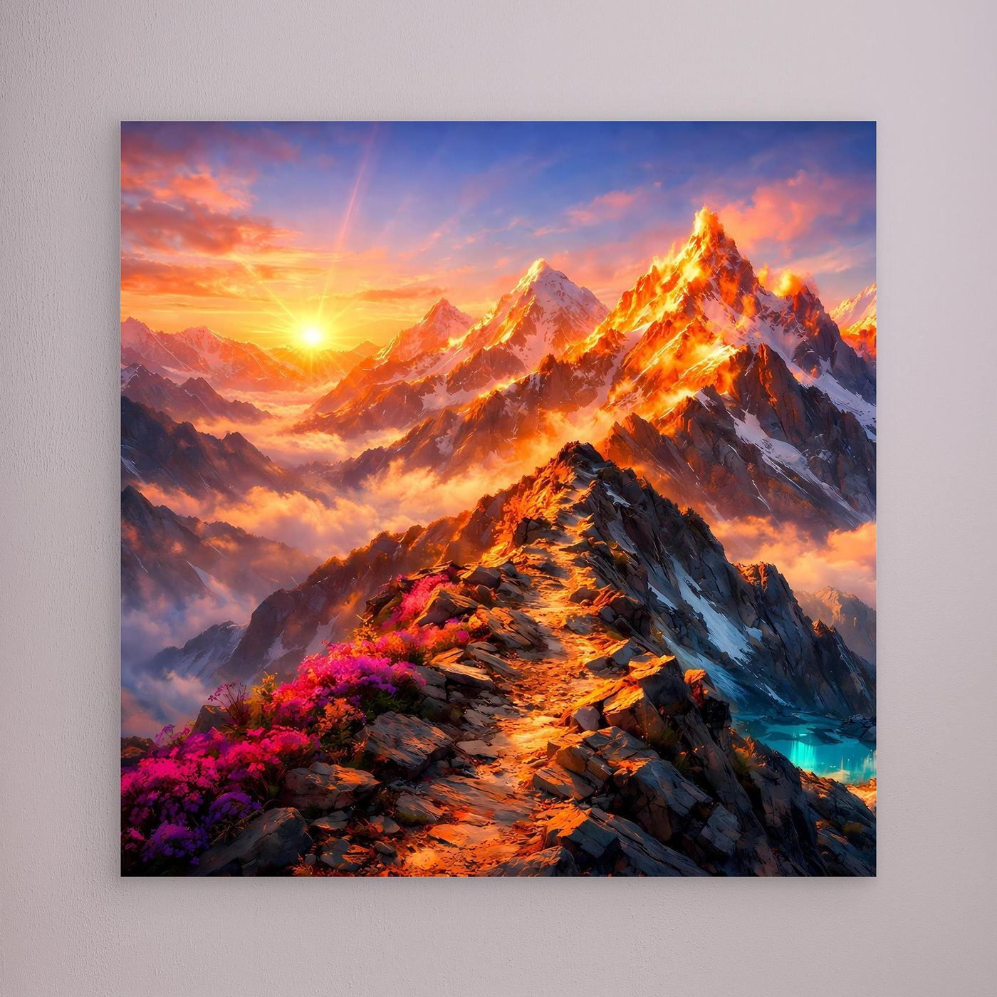 Leinwandbild Sonnenuntergang im Hochgebirge | Majestätisches Wandbild auf echtem Holzkeilrahmen