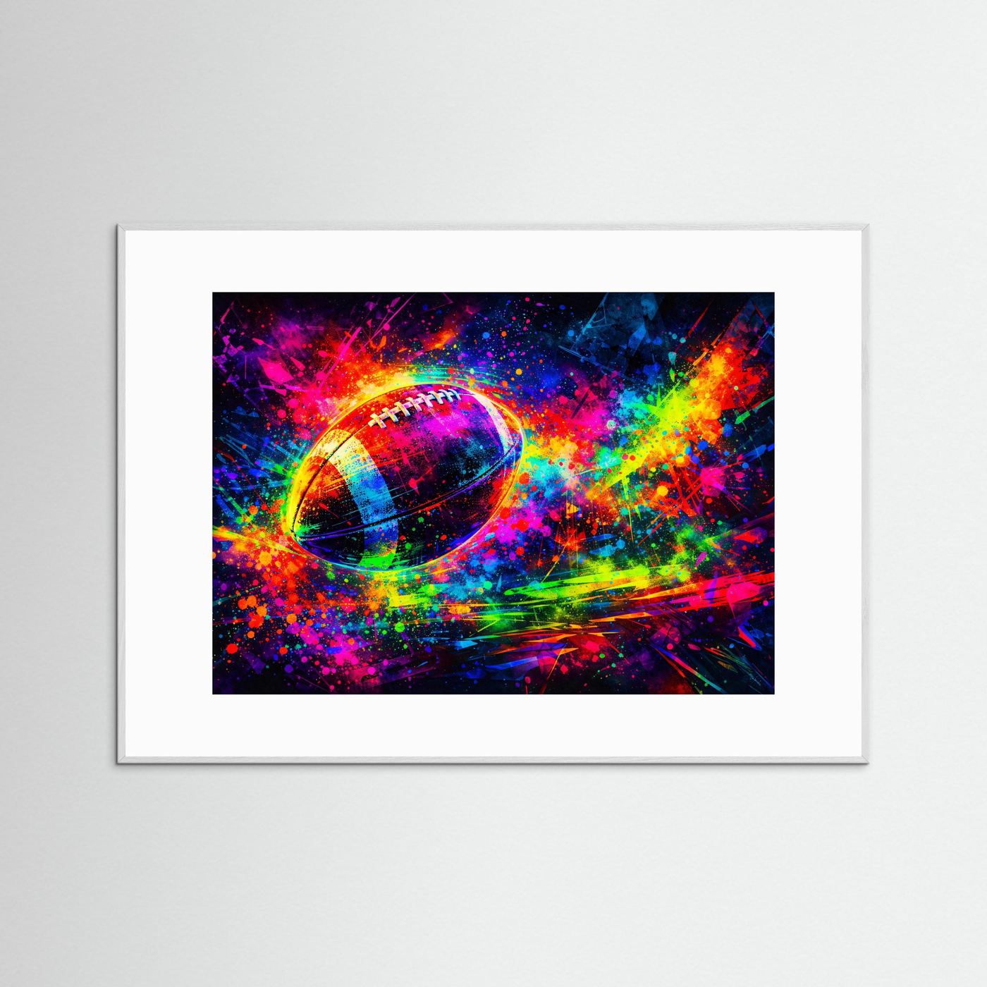 Sportposter mit Fußball-Neon-Artprint im weißen Rahmen