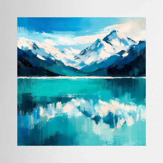 Leinwand Abstraktes Bergsee Gemälde | Modernes Alpines Wandbild Türkis Blau