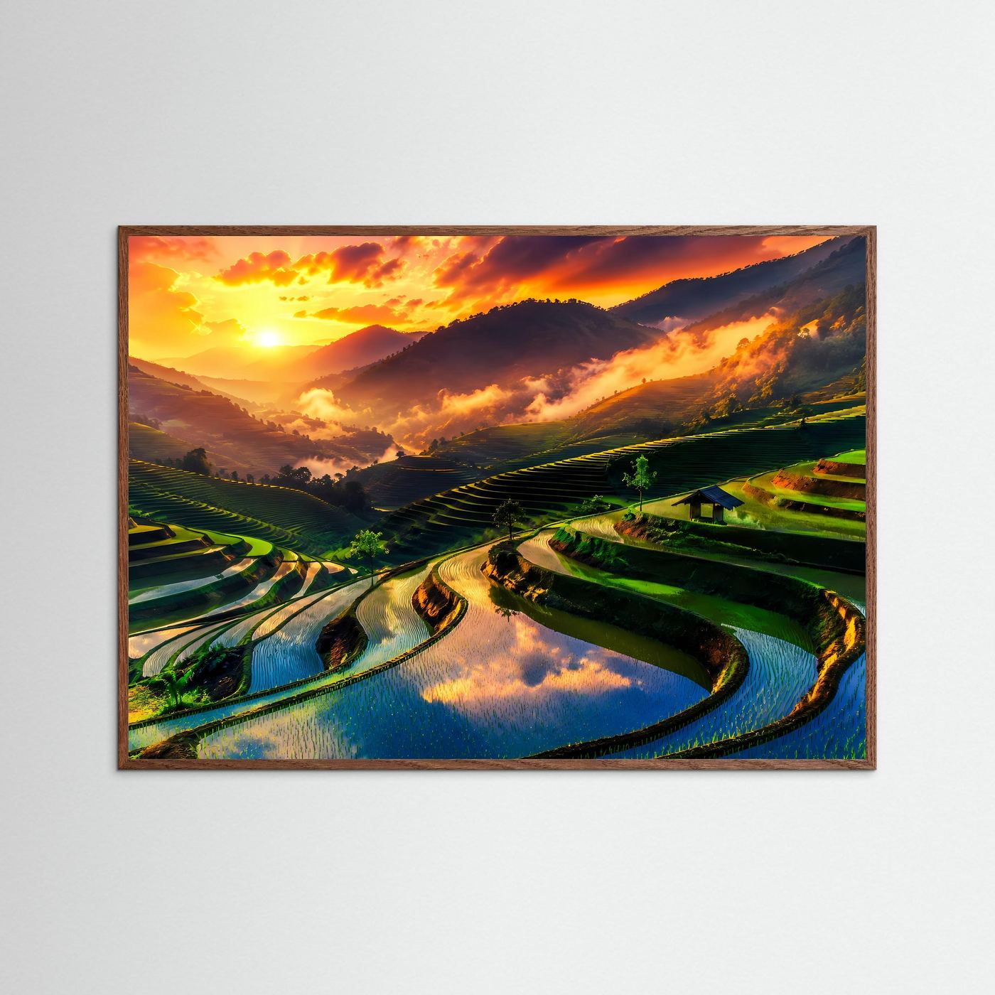 Atemberaubende Reisterrassen im Sonnenuntergang | Panoramablick Natur- & Landschafts-Poster Querformat