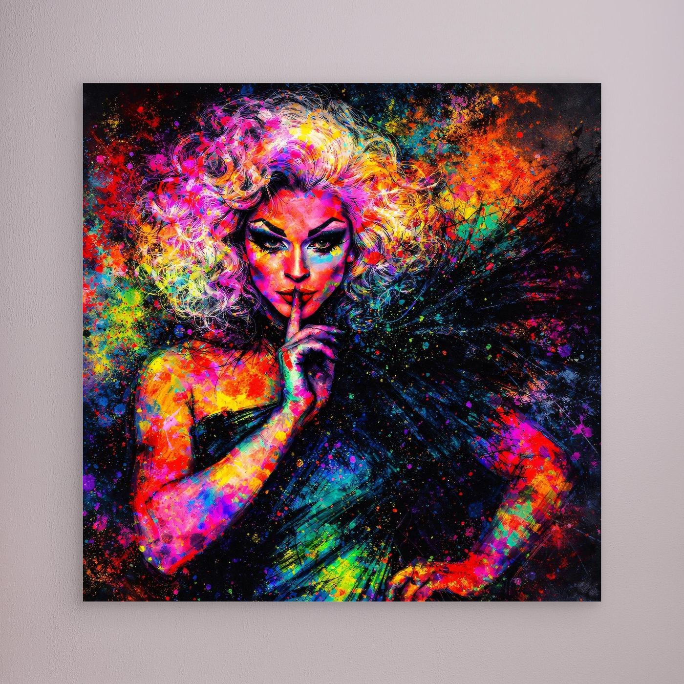 Leinwandbild Drag Queen Pop-Art | Bunte Farbexplosion Wandbild auf Keilrahmen