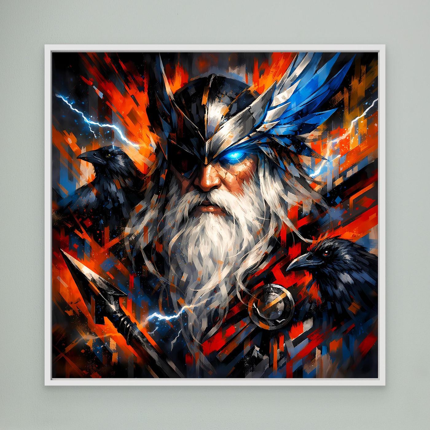 Leinwand Odin der Göttervater mit Raben | Modernes Nordisches Mythologie Wandbild