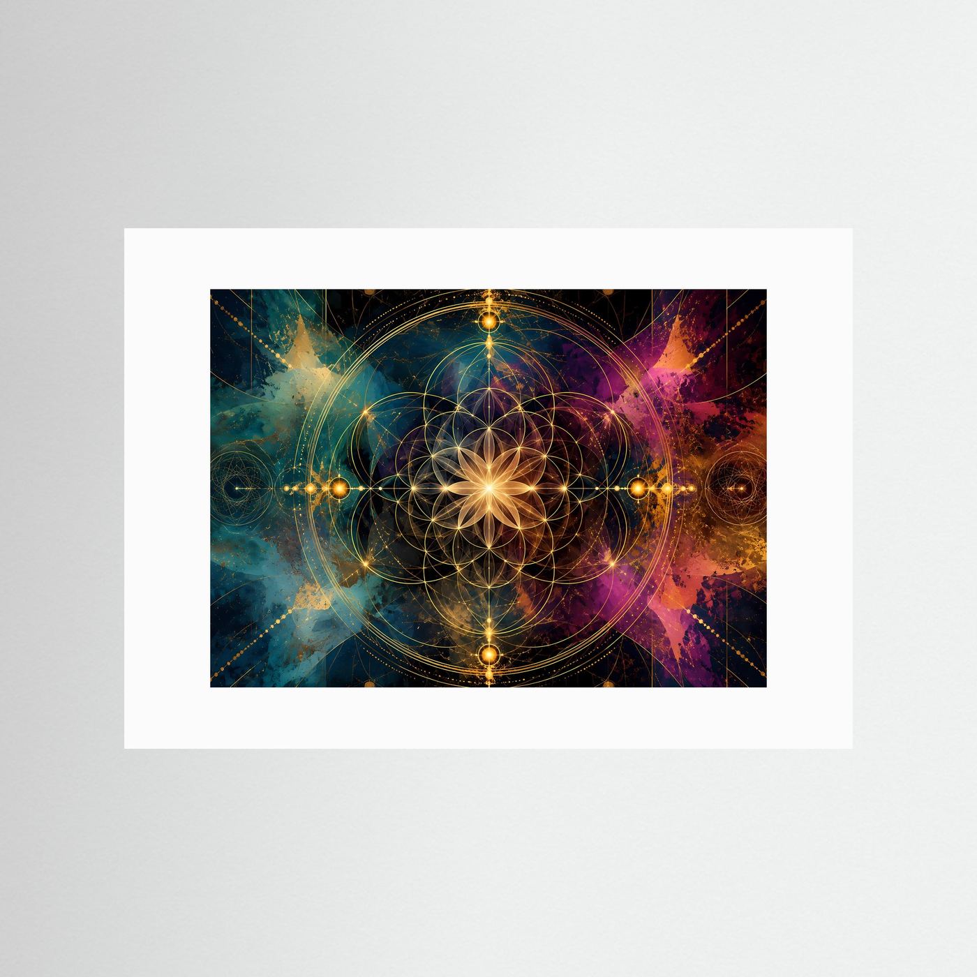 Querformat-Poster mit goldener Geometrie, mit weißem Passepartout