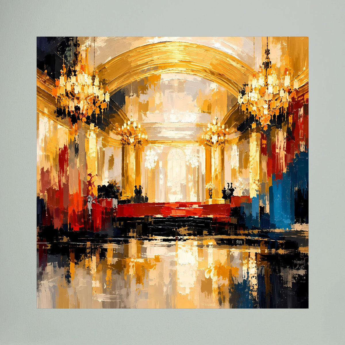 Leinwand Abstraktes Palast Saal Gemälde | Modernes Elegantes Wandbild Ballsaal Gold Rot