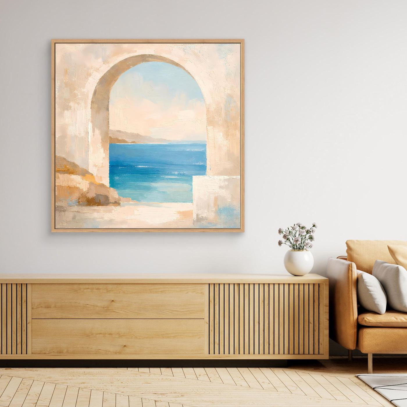 Leinwand Mediterraner Torbogen mit Meerblick | Abstraktes Ozean Wandbild