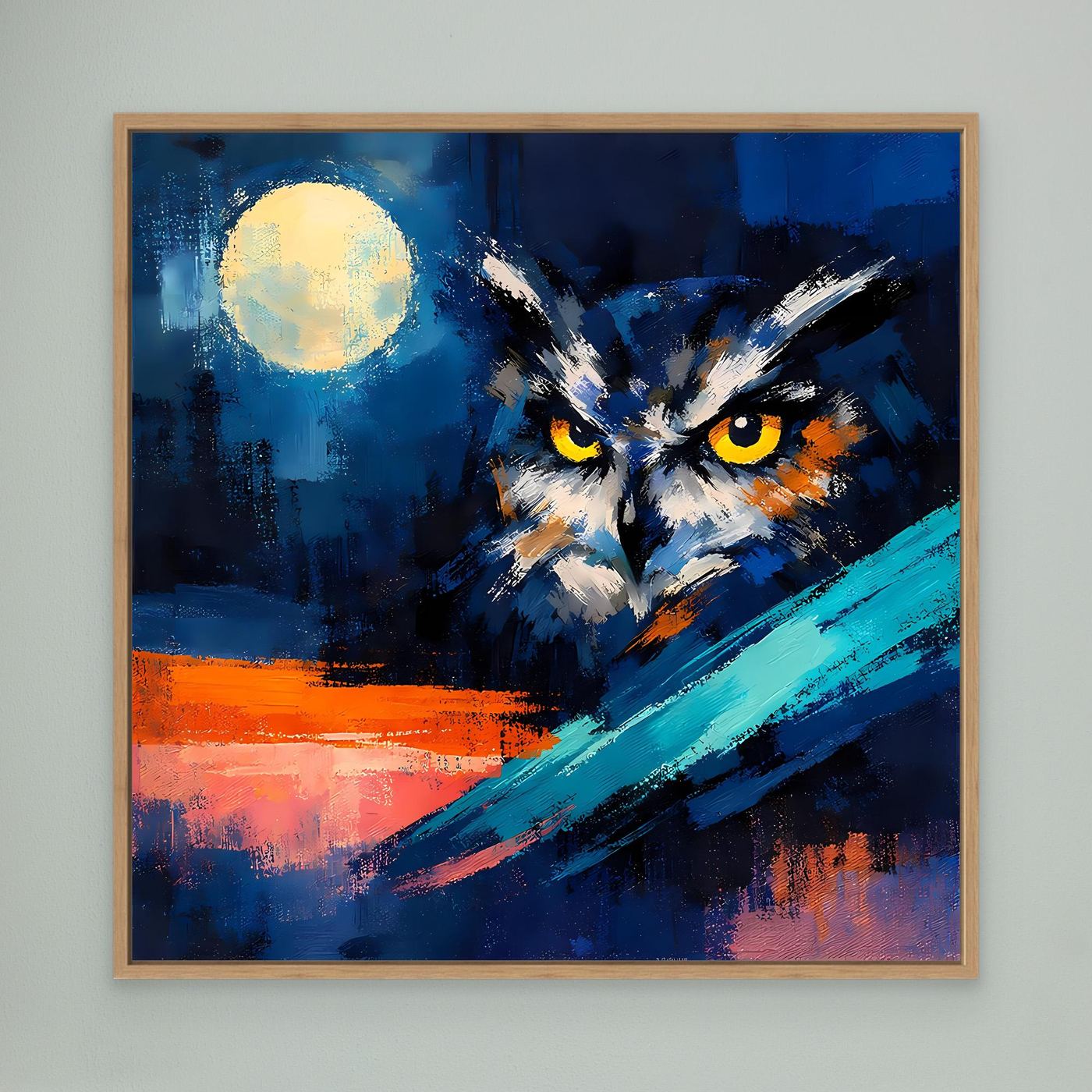 Premium Leinwand Mystische Eule bei Vollmond | Abstraktes Kunst Poster Modernes Nacht Wandbild