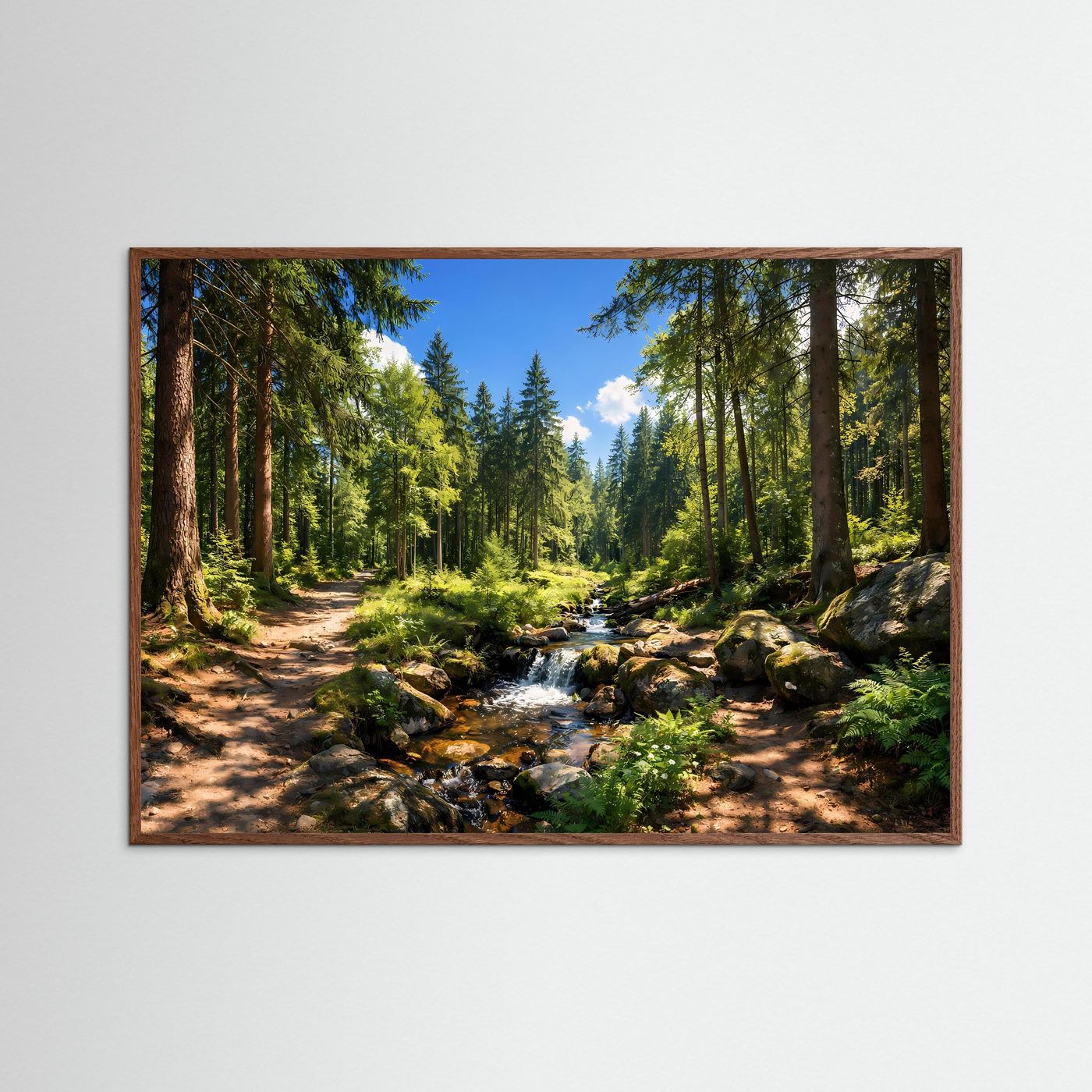 Idyllischer Waldfluss im Sonnenschein | Natur & Landschaft Poster Querformat