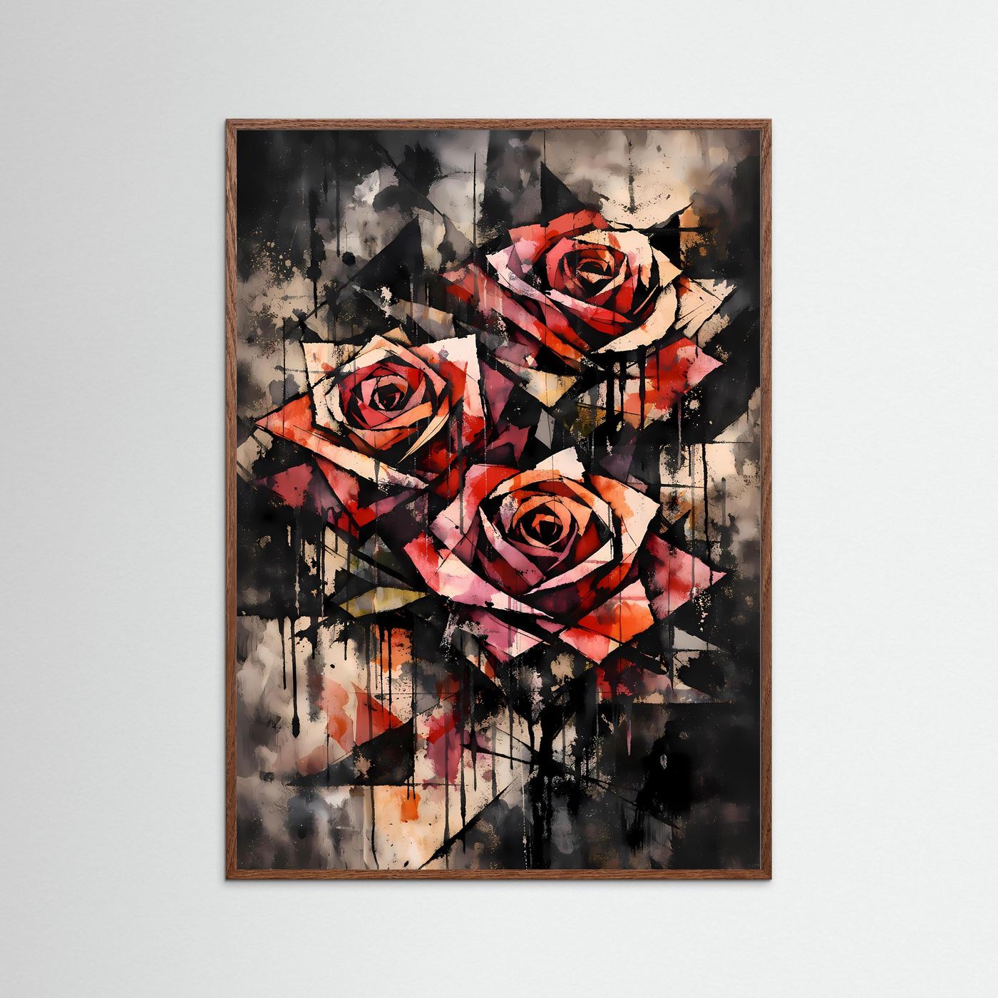 The Abstract Roses | Luxuriöses Rosen Poster Bunt & Dunkel | Abstraktes Blumen Kunstposter Hochformat