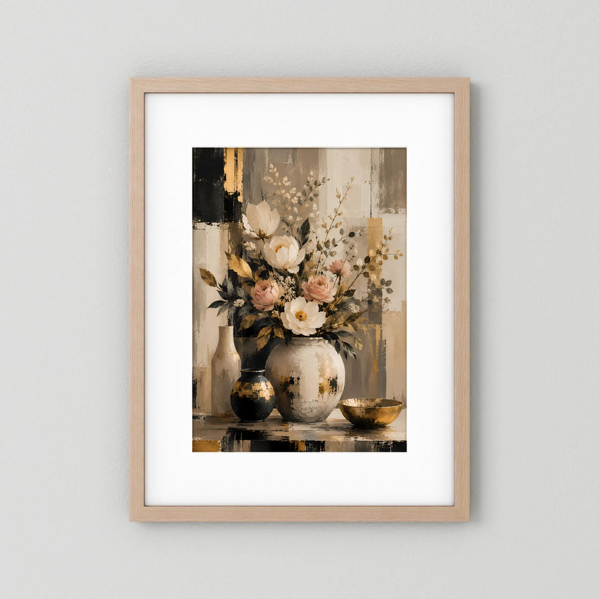 Eleganter Blumenstrauß | Creme Rosa Gold Stillleben | Poster Hochformat