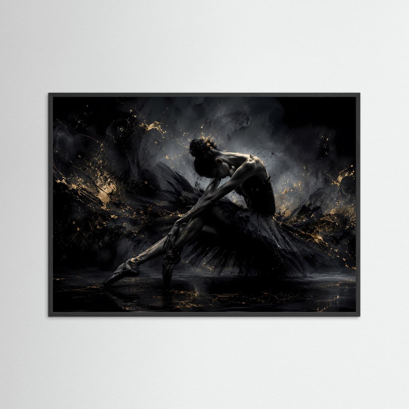 Anmut in Schwarz & Gold | Elegantes Ballerina Poster im Modern Art Stil