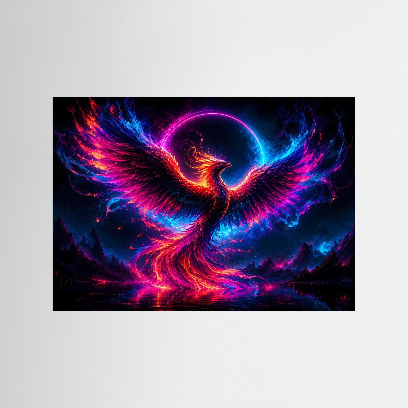 Phönix Poster Neon | Mystischer Feuerphönix Wandbild | Fantasy Vogel Kunst | Abstrakte Kosmische Wanddekoration | Leinwand Modern
