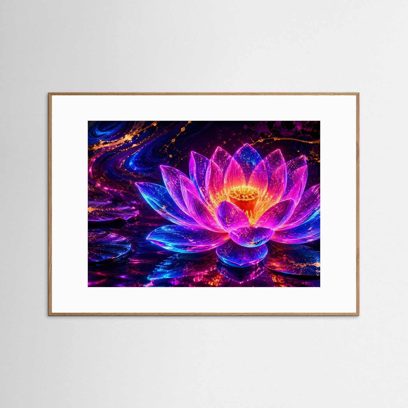 Leuchtende Lotusblüte in Neon Pink & Blau | Mystische moderne Lotus Kunst