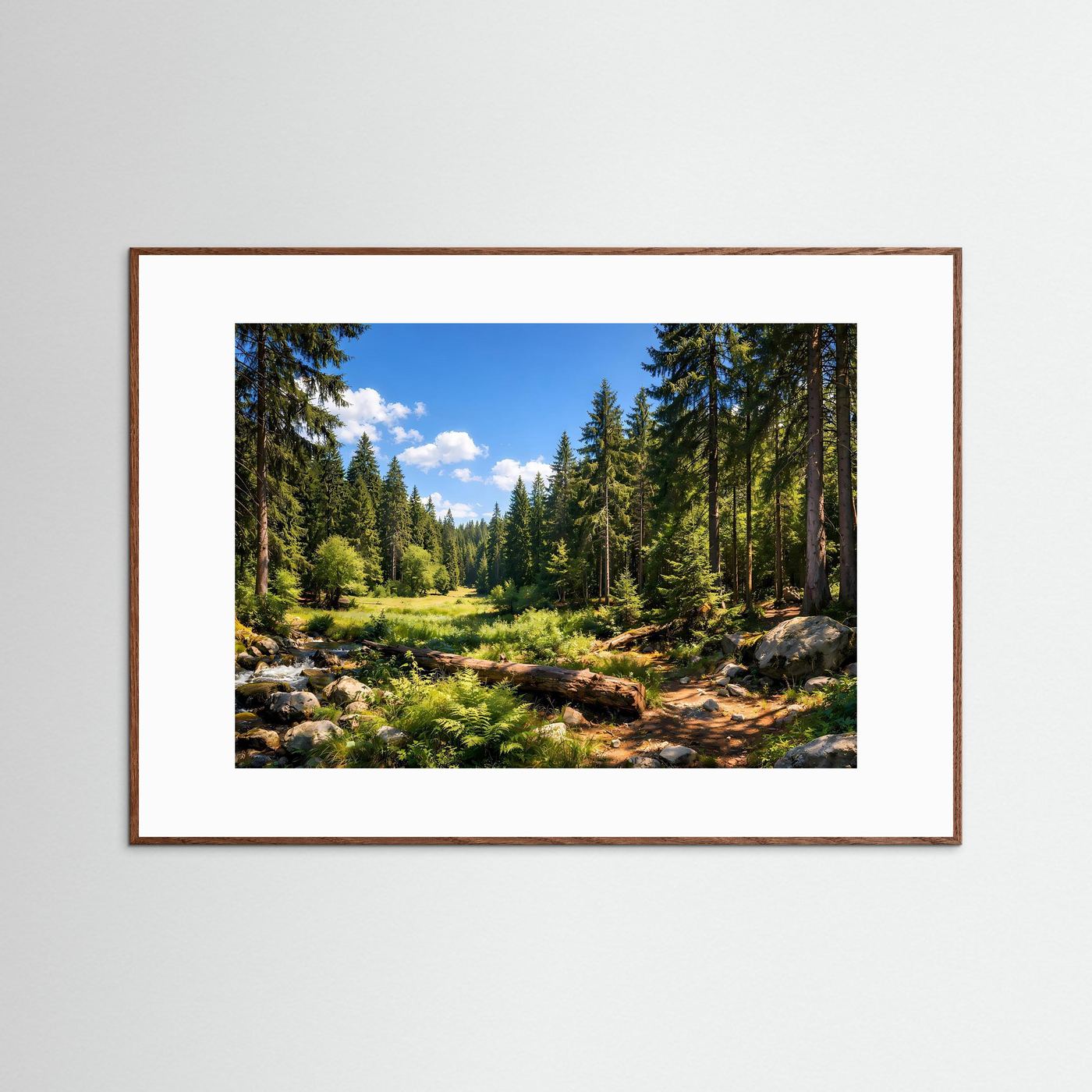 Idyllischer Nadelwald am Bergbach | Panorama Natur Poster Querformat