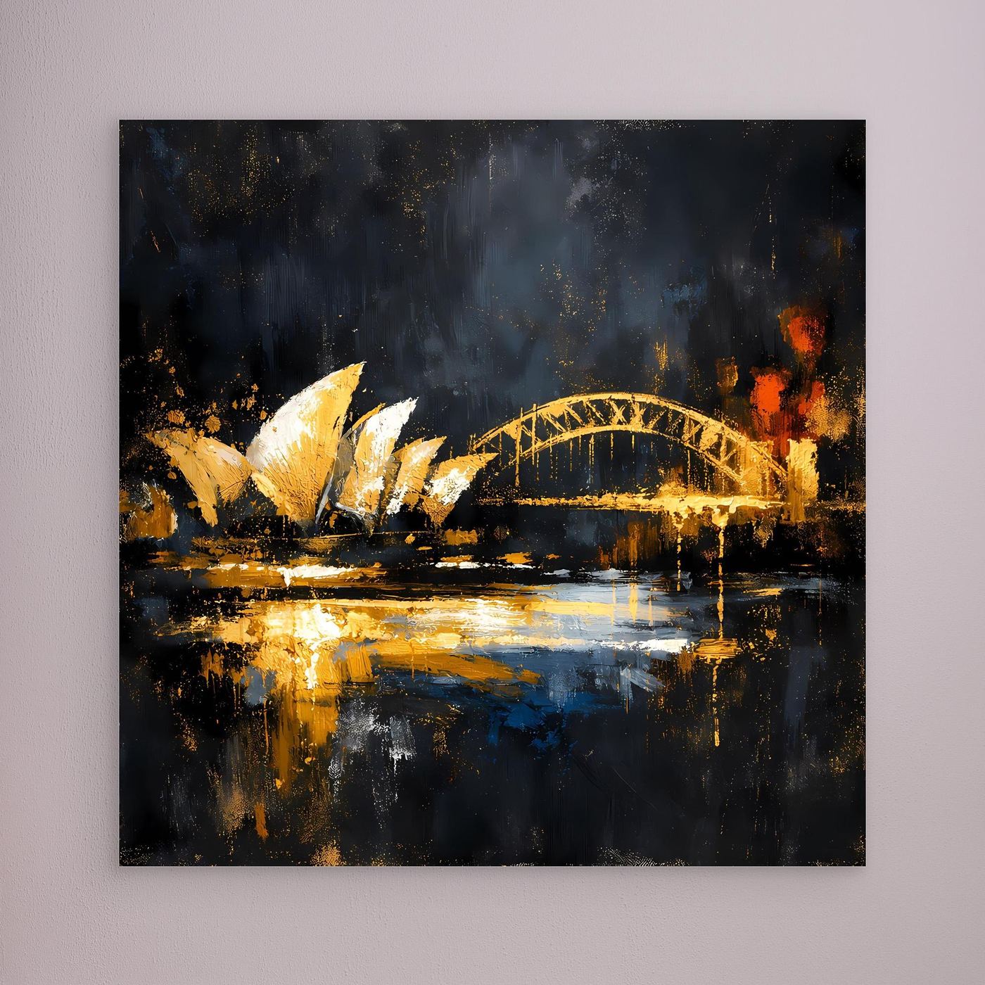 Leinwand Goldene Skyline von Sydney bei Nacht | Modernes Australien Wandbild
