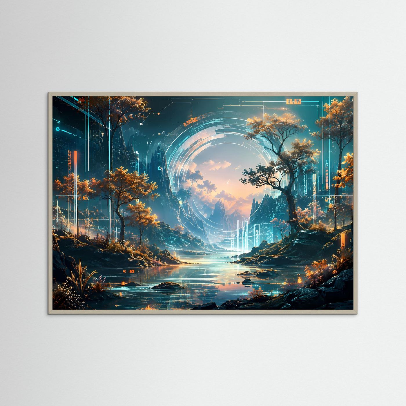 Futuristische Landschaft Poster | Sci-Fi Natur Wandkunst | Cyber Fantasy Panorama | Abstrakte Digital Art | Modernes Premium Leinwandbild