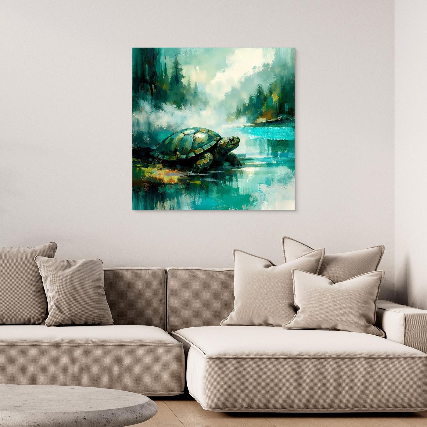 Leinwand Mystische Schildkröte am See | Abstraktes Natur & Tier Wandbild
