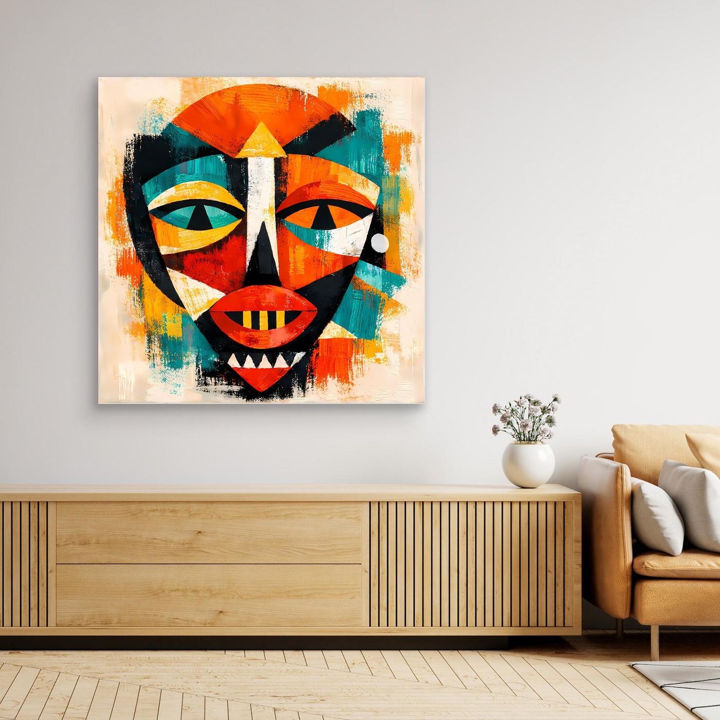 Leinwand Abstrakte Afrikanische Maske | Kubistisches Modern Art Wandbild