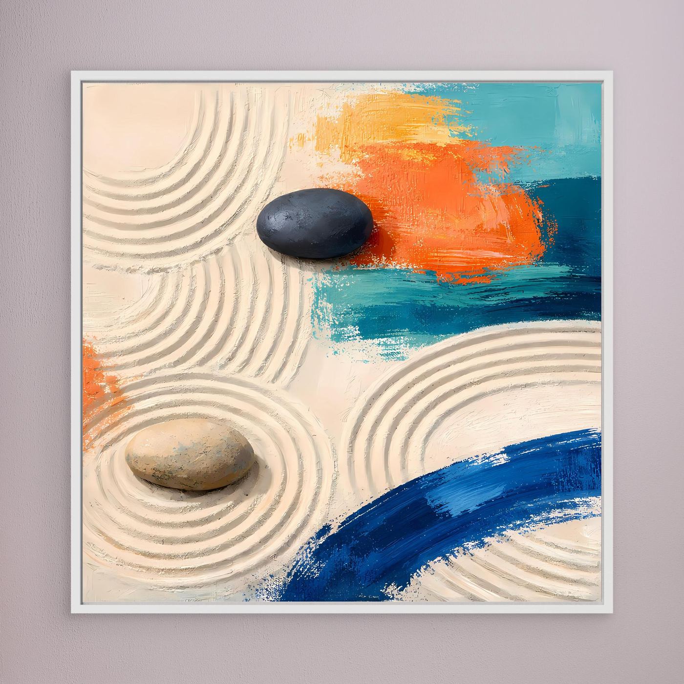 Leinwand Moderner Zen-Garten mit Steinen | Abstraktes Wandbild auf echter Leinwand