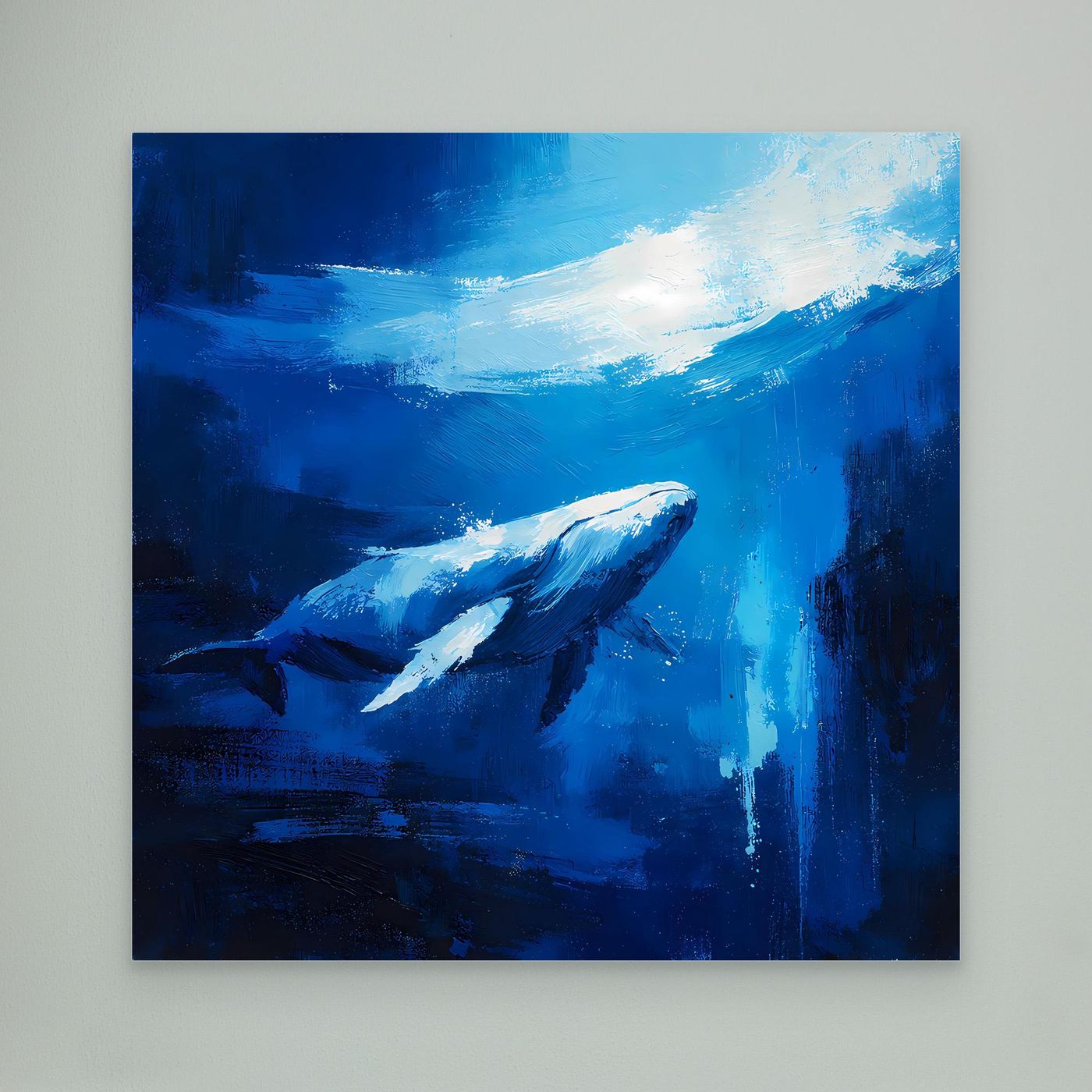 Premium Leinwand Majestätischer Wal im Ozean | Abstraktes Kunst Poster Modernes Blaues Wandbild