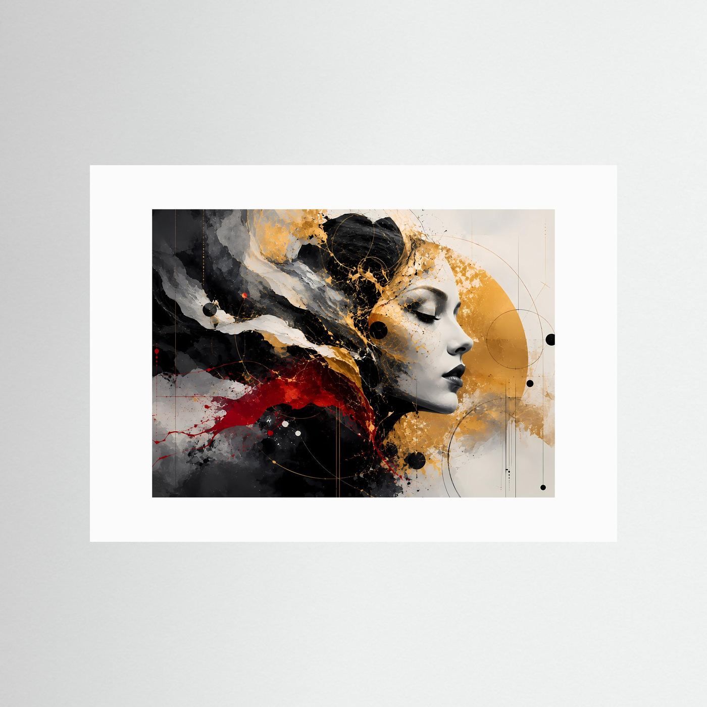 Abstraktes Frauenporträt Poster | Schwarz Gold Rot Wandkunst | Modernes Gesicht Kunst | Elegante Leinwand | Luxus Wall Art