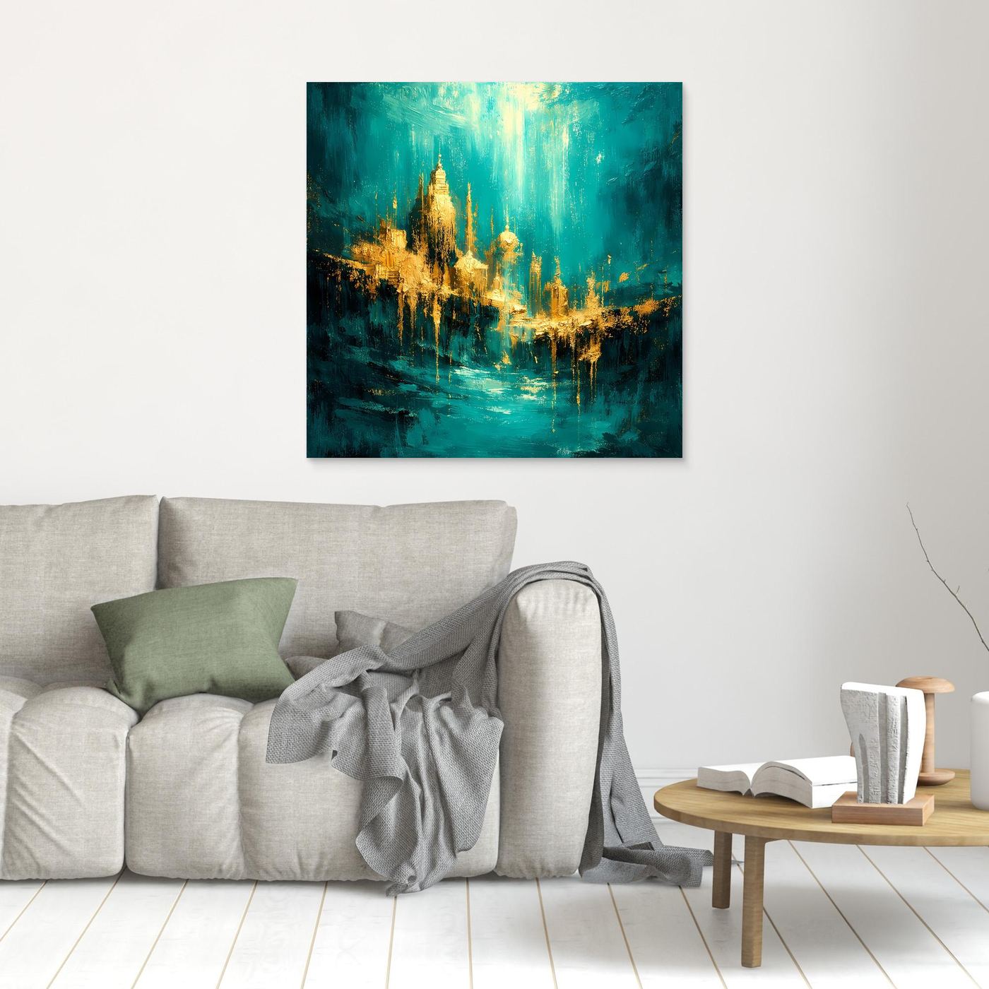 Leinwand Magische Goldene Stadt Atlantis | Abstraktes Unterwasser Wandbild